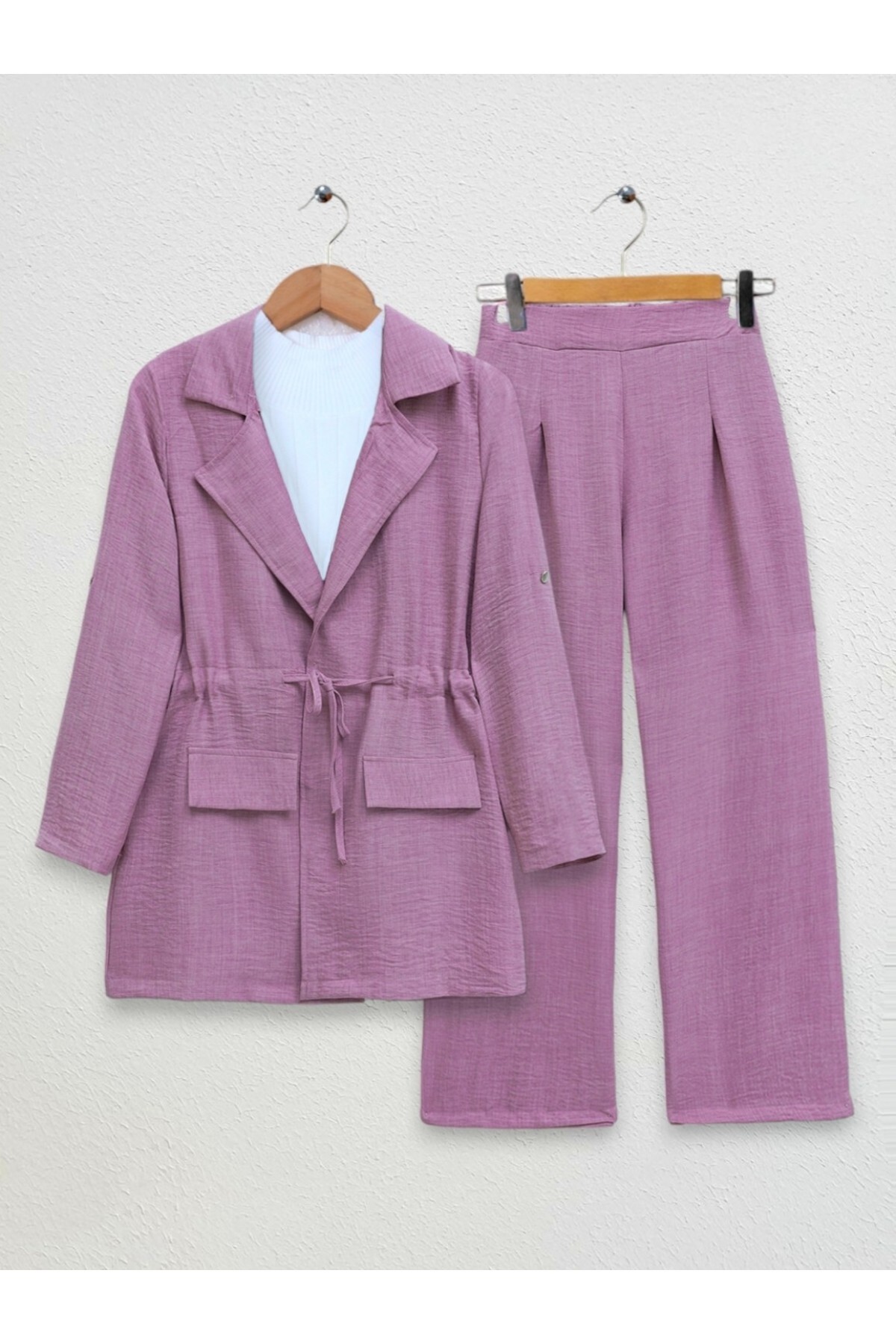 Modamorfo Tunnelbrücken-jacken-set Mit Leinenbezug – Kirsche für Damen - 42