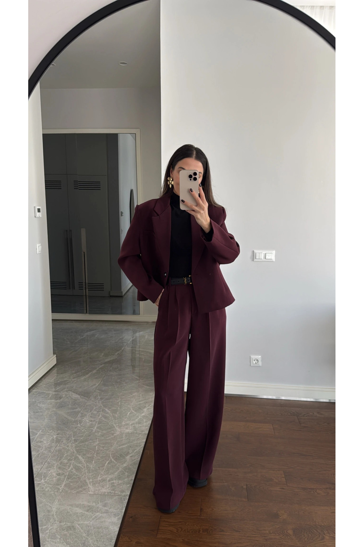 My Blog Burgunderfarbenes Paulina-jacken-hosen-set-9489 für Damen - M