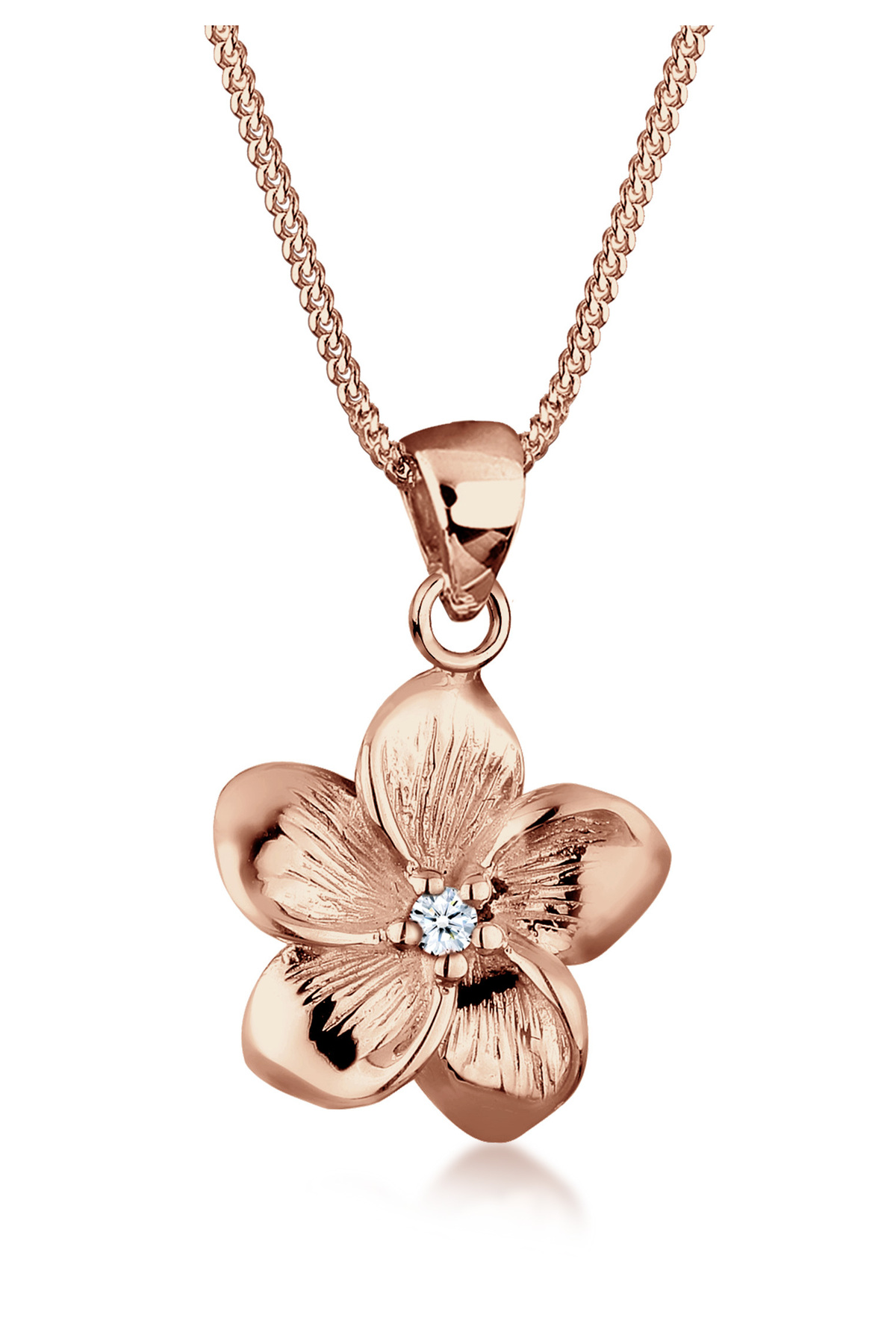 ELLI Frangipani-blumen-diamant-halskette (0,03 Ct) Aus 925er Sterlingsilber für Damen - 45 cm