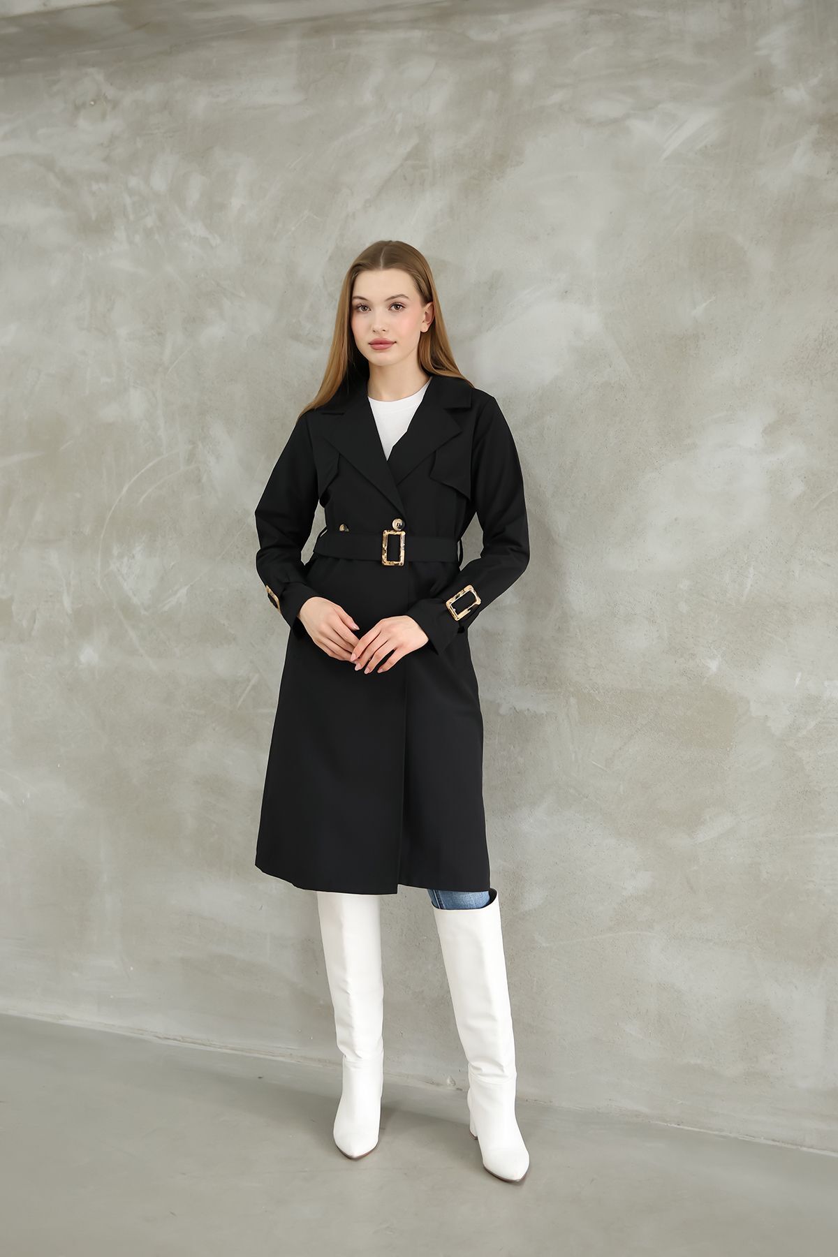 IŞILDA FASHION Bekleidung, Geknöpfter 105 Cm Trenchcoat für Damen - S