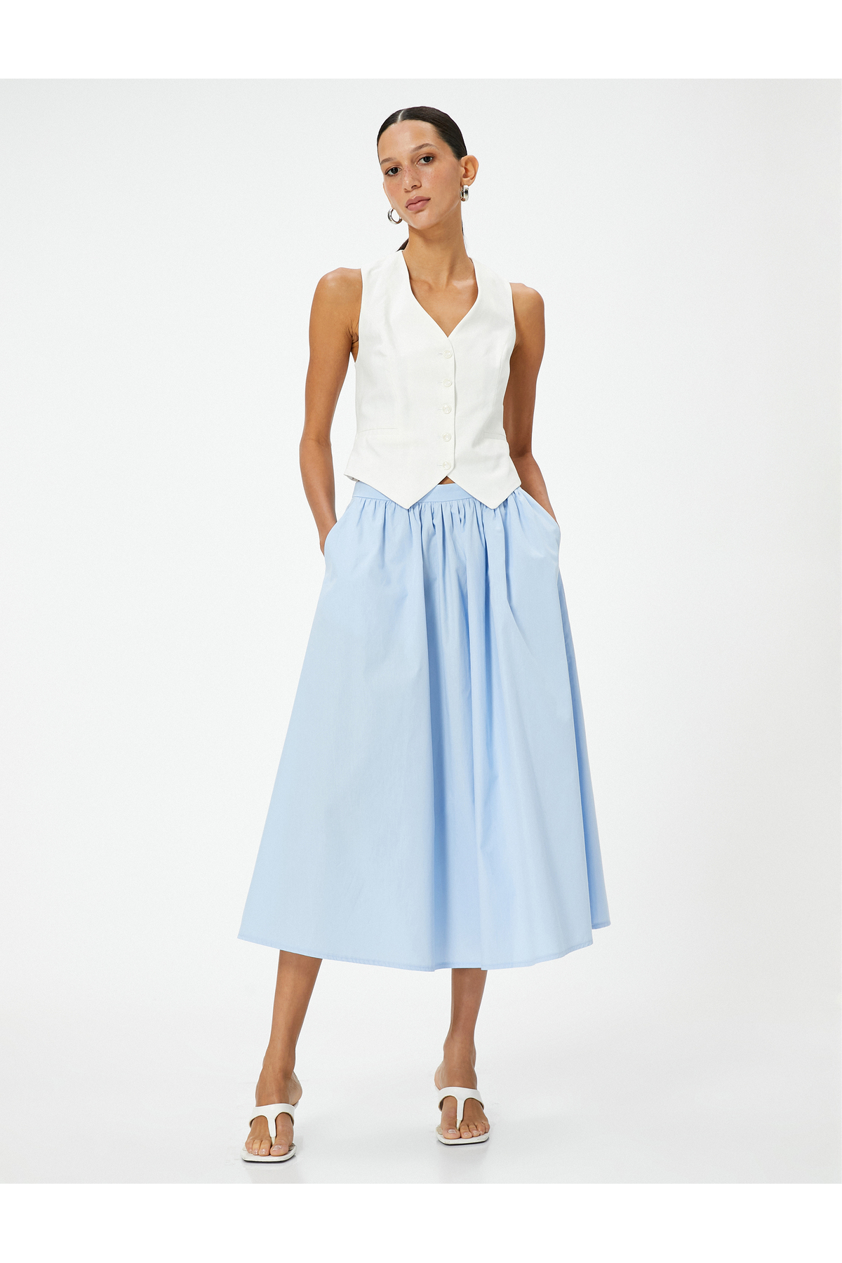 Koton Midi Midi-ballonrock Mit Volant-taschen An Der Taille für Damen - 42