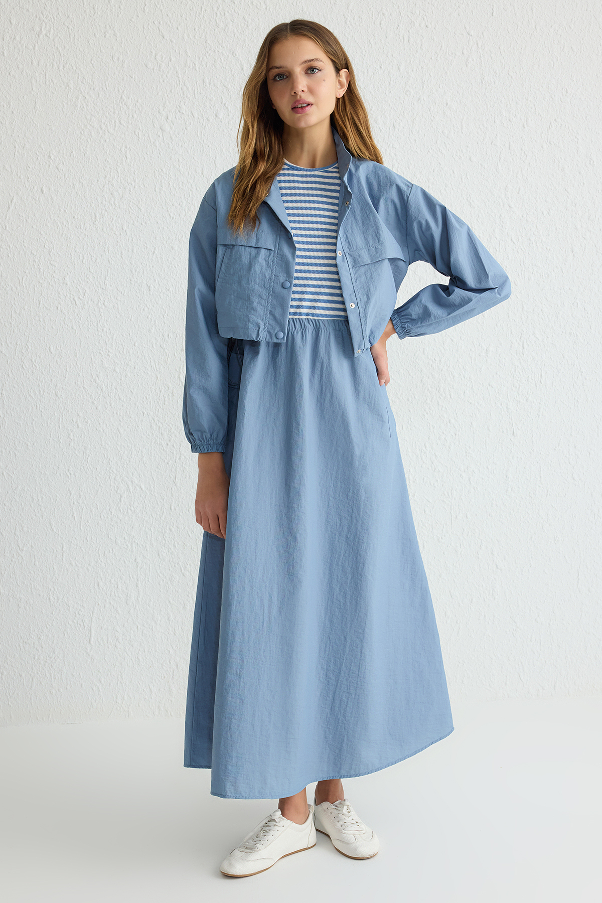 Trendyol Modest Blaues Kleid- Und Jacken-set Aus Fallschirmstoff – für Damen - 34