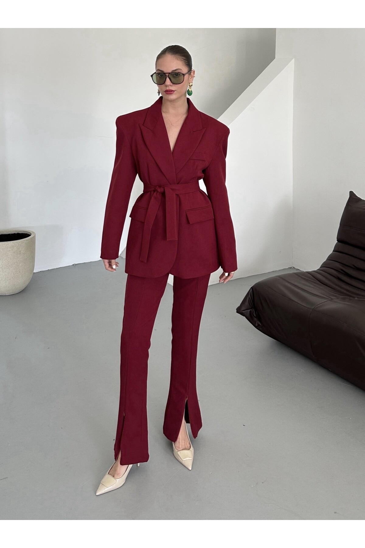 Laluvia Burgunderfarbenes Kampal-jacken-hosen-set 912068 für Damen - M