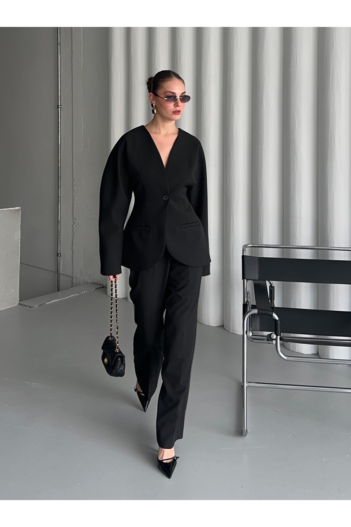 Laluvia Schwarzes Lorah-jacken-hosen-set Mit Taillensitz 2025129 für Damen - M