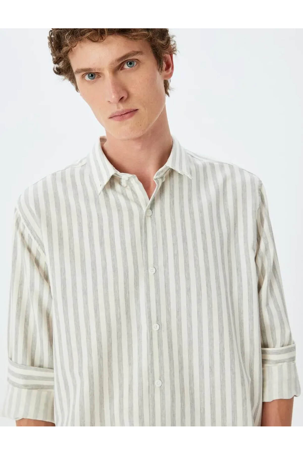 Koton Langärmliges, Geknöpftes Hemd Mit Kragen, Schmale Passform, Gestreiftes Hemd für Herren - XL