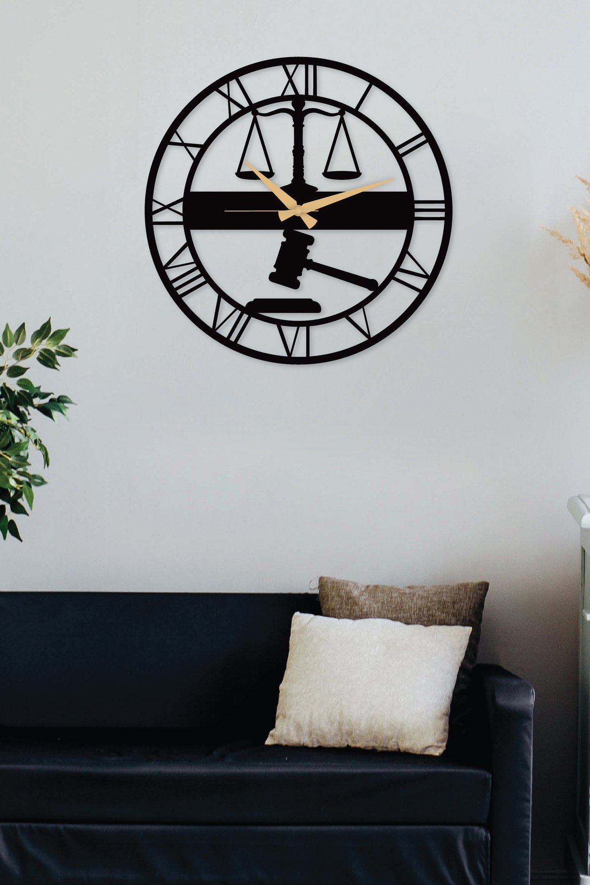 Formeya Scales Of Justice Wanduhr Aus Schwarzem Metall Für Anwalt Uhr Für Zuhause/büro Uhr Als Geschenk 50 X 50 Cm - One Size