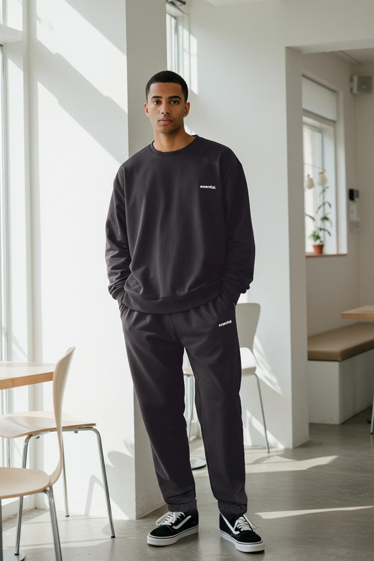 Trendyol Collection Anthrazitfarbenes Oversize-sweatshirt- Und Jogginghosen-set Mit Textdruck – für Herren - XL