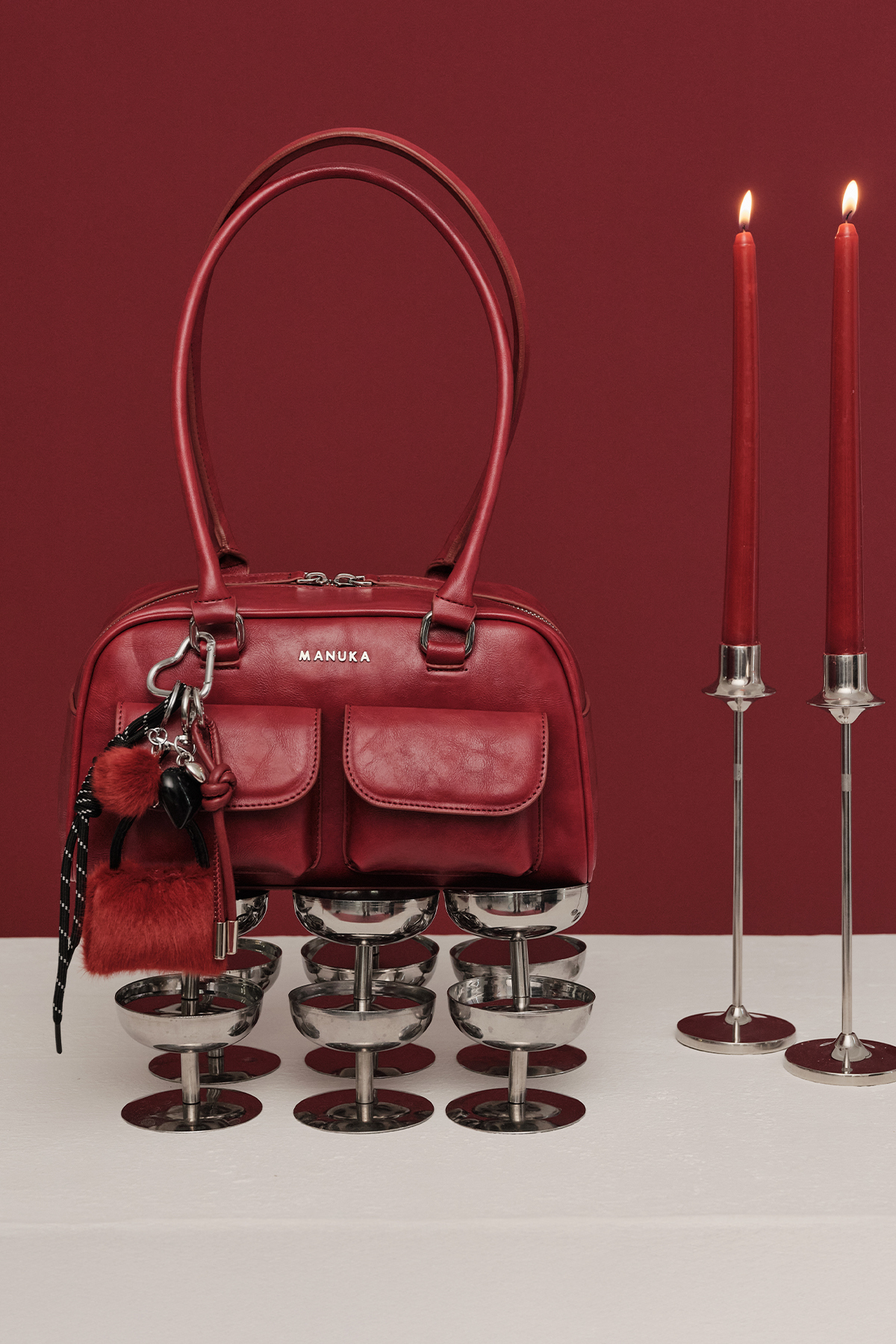 Manuka Burgunderfarbene Retro-tasche – Mit Tasche für Damen - Standard