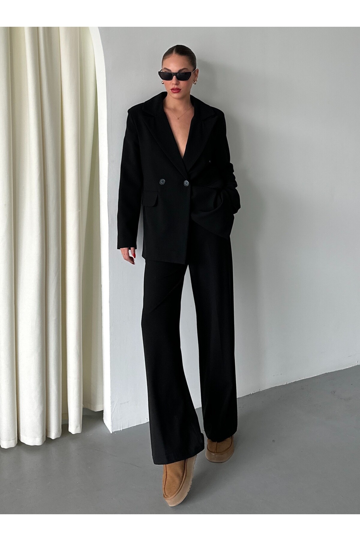 Laluvia Schwarzes Demande-jacken-hosen-set 2025130 für Damen - S