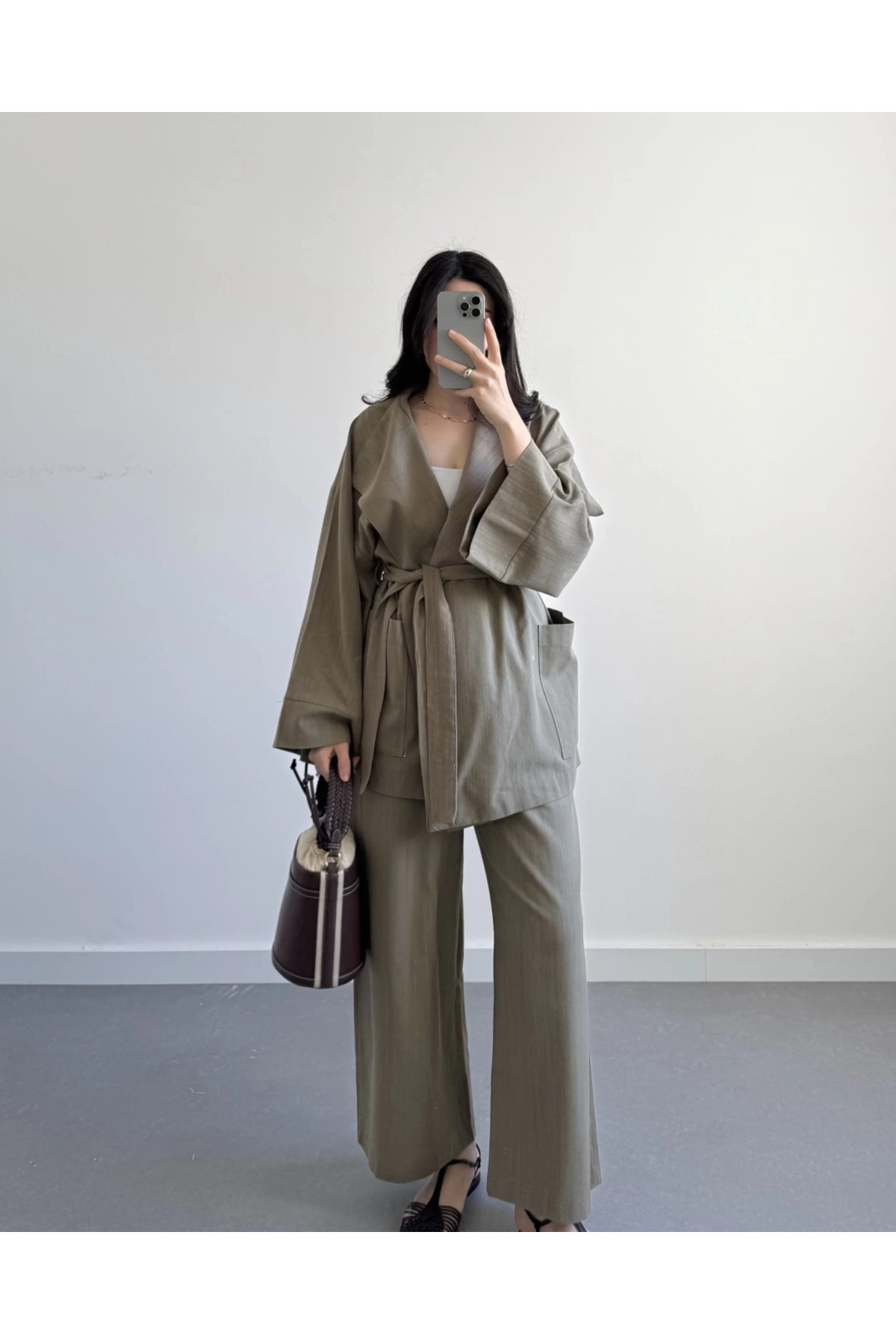 My Blog Khaki Romina Rohleinen-jacken-hosen-set – 8447 für Damen - L