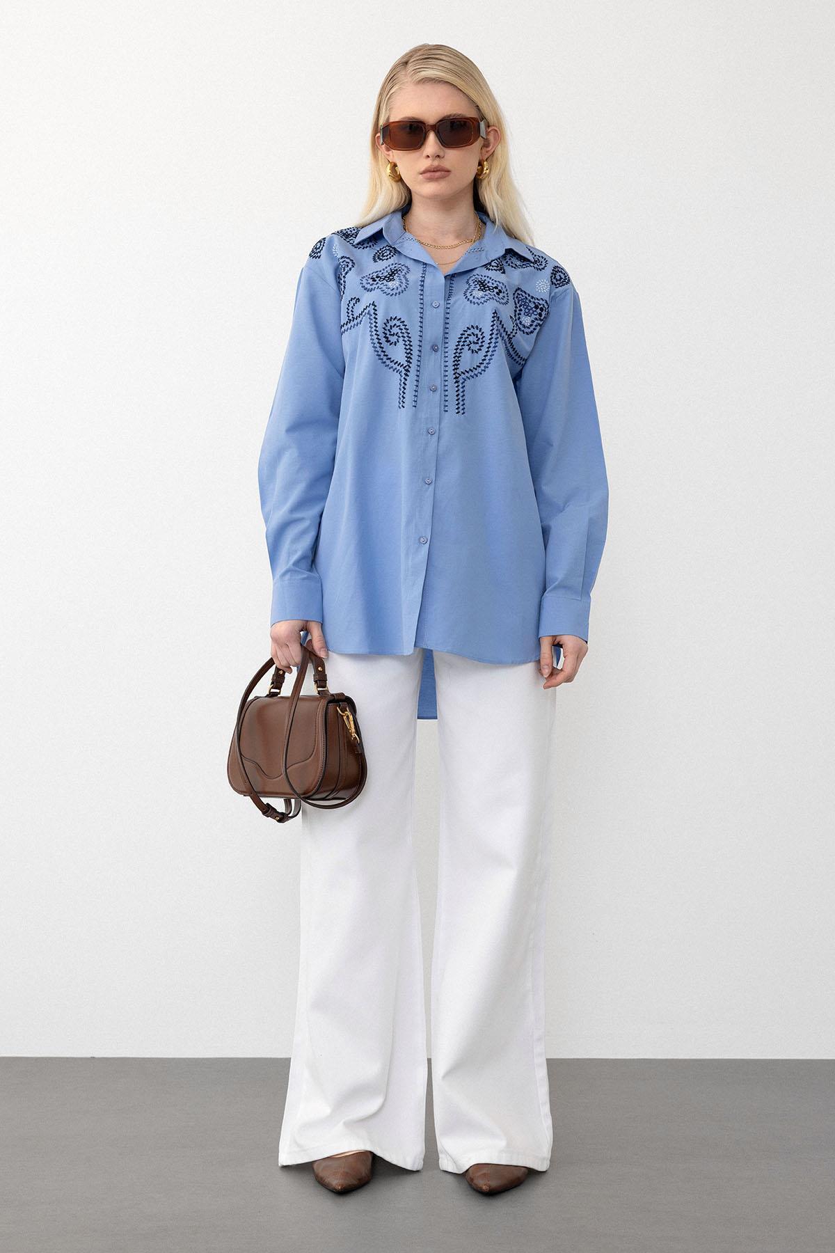 Olcay Blaues Stickerei-wissen-medizin-form-shirt für Damen - 38