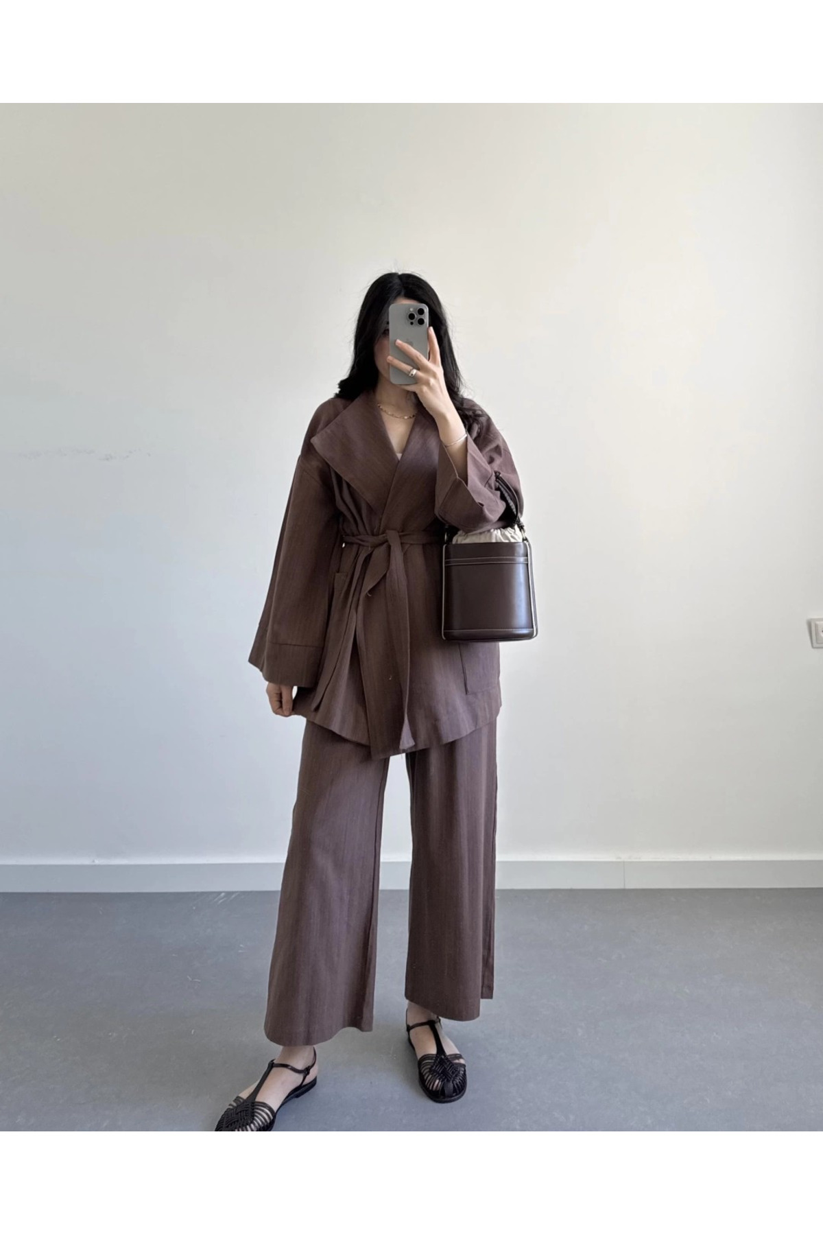 My Blog Braunes Romina Rohleinen-jacken-hosen-set – 8447 für Damen - S