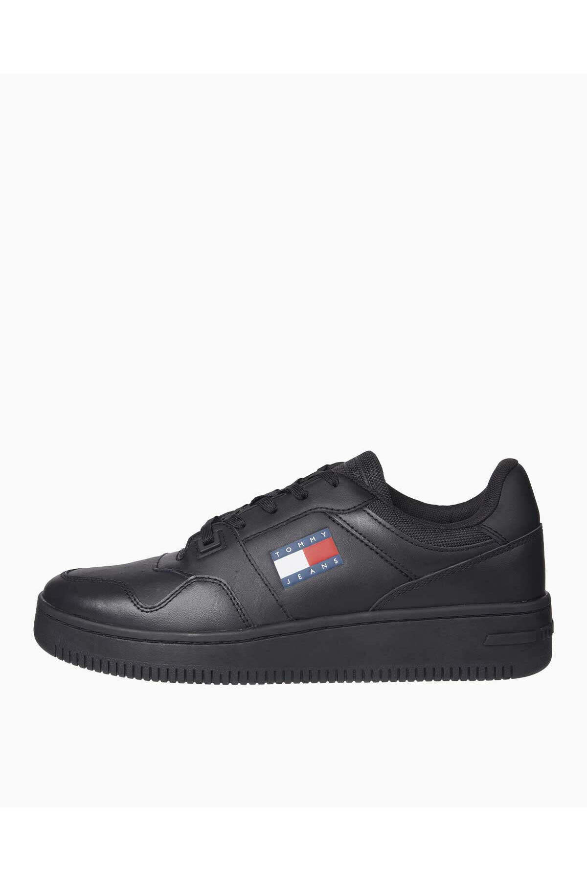 Tommy Hilfiger Sneaker Mit Markenlogo, Lederoberteil, Gummisohle, Schwarze Sneaker, Geeignet Für Den Freizeitgebrauch, Em0em01395-bds für Herren - 43