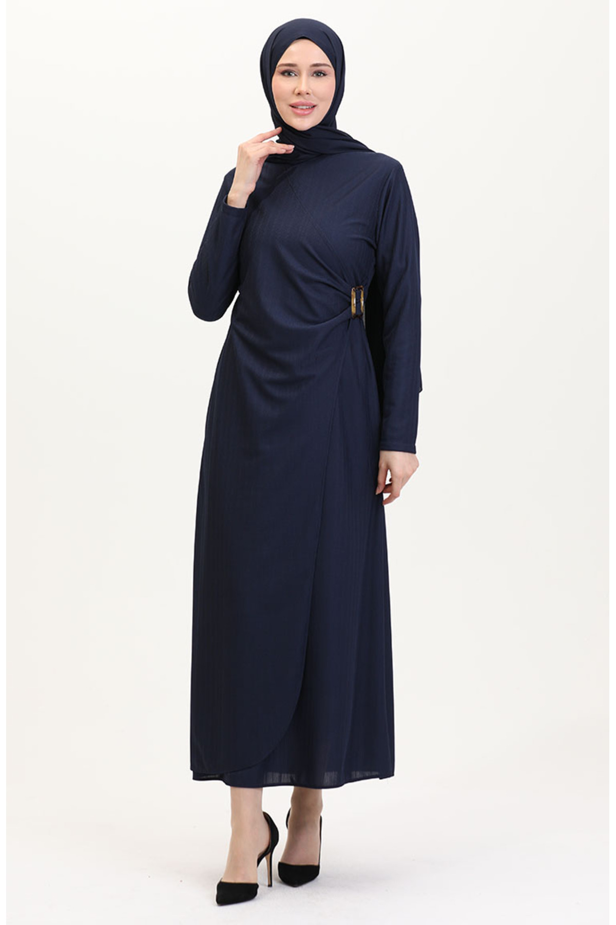 sefamerve Kostüm-look-kleid Mit Gürtel 4736-02 Marineblau für Damen - 38
