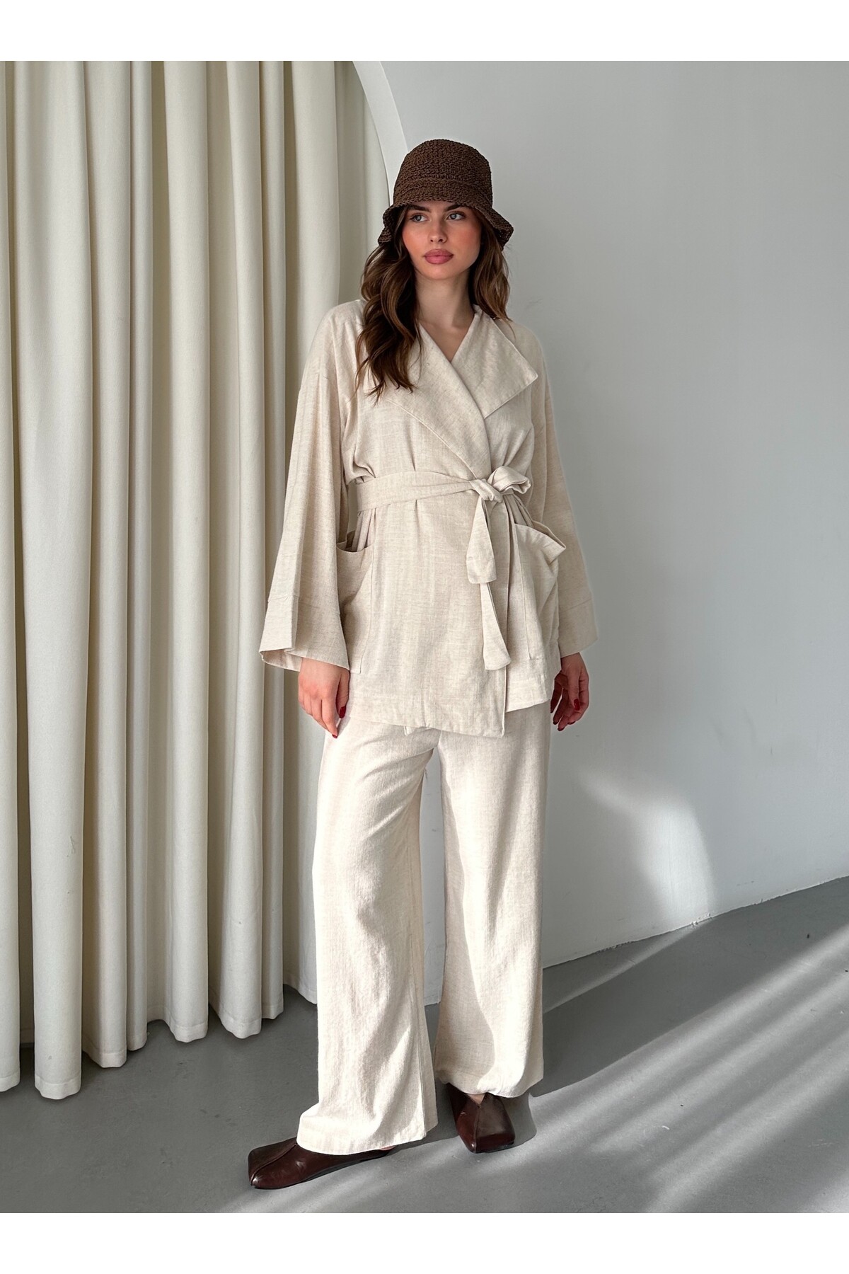 Laluvia Natürlicher Romina-jacken-hosensatz Aus Rohem Leinen – 8447 für Damen - S