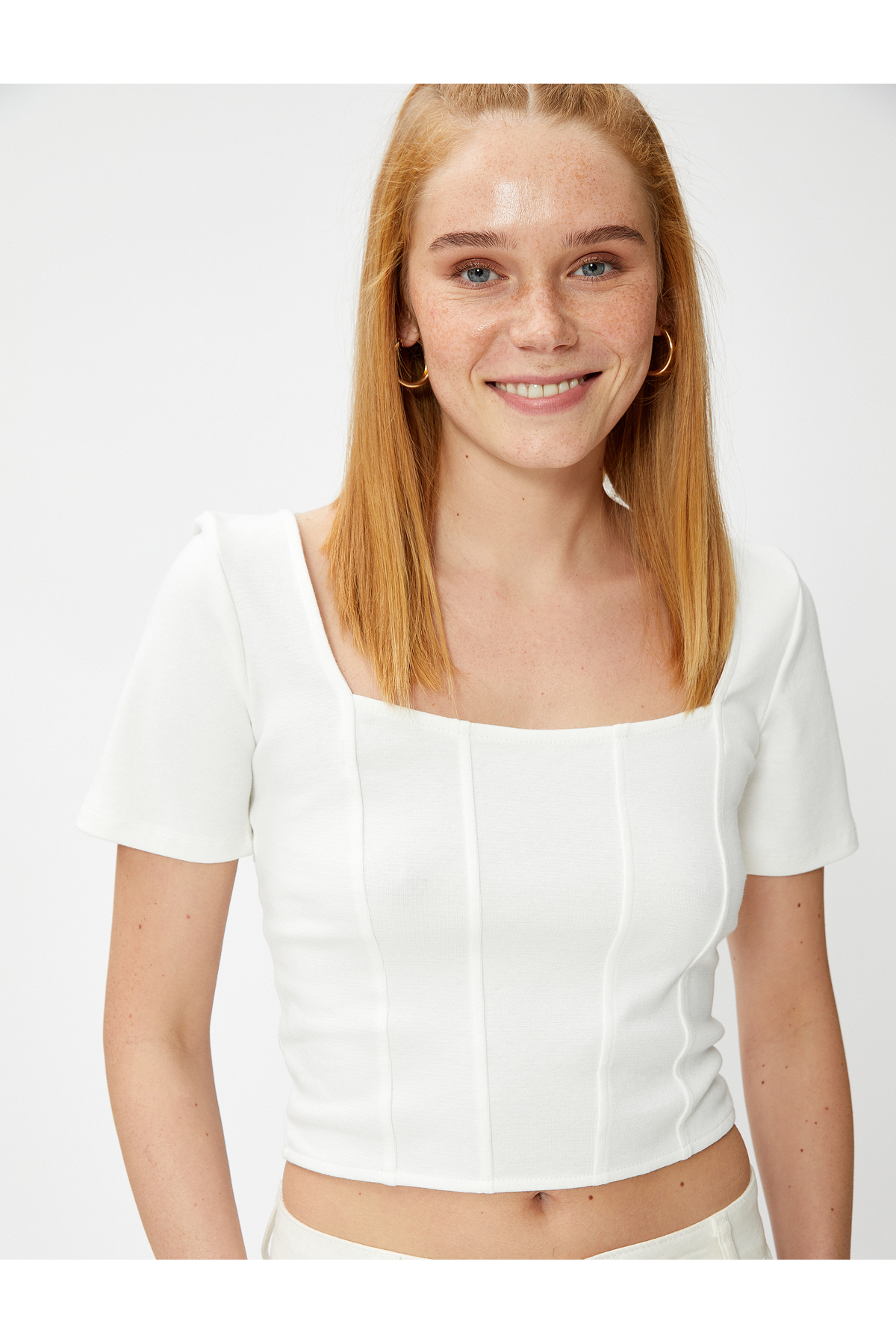 Koton Crop-t-shirt-korsett Mit Detailliertem Quadratischem Ausschnitt für Damen - M