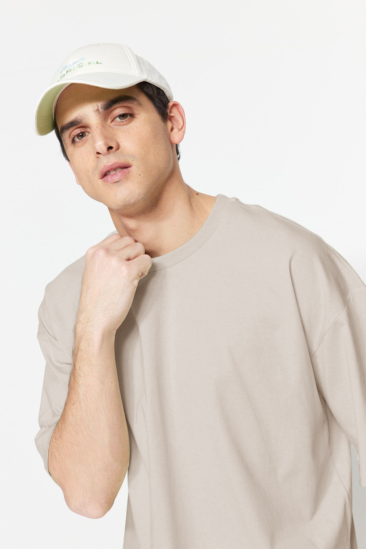 Trendyol Collection Übergroßes Stein-t-shirt – 100 % Brot – Kurze Ärmel – Tmns22ts0318 für Herren - XL