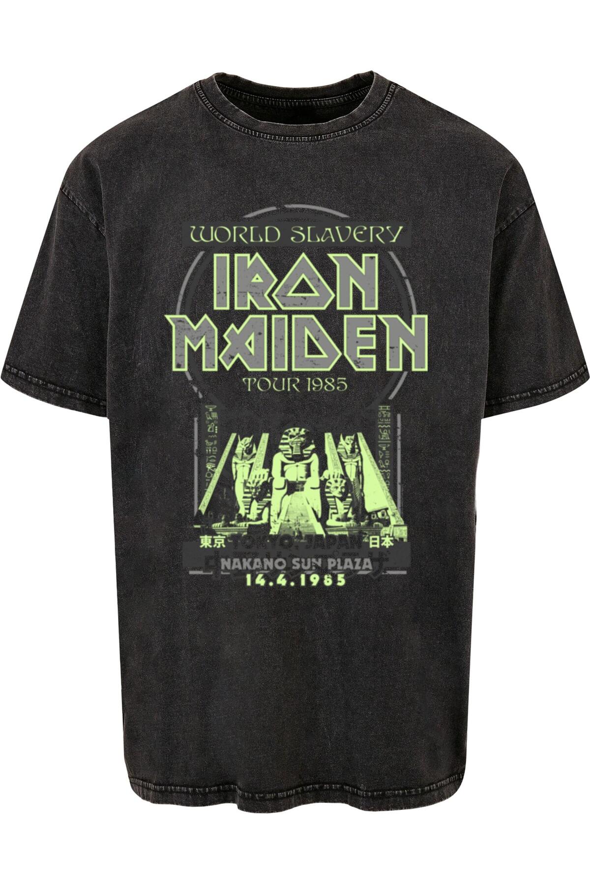 Merchcode Powerslave Japanisches Flyer-säurewasch-übergröße-t-shirt für Herren - 3XL