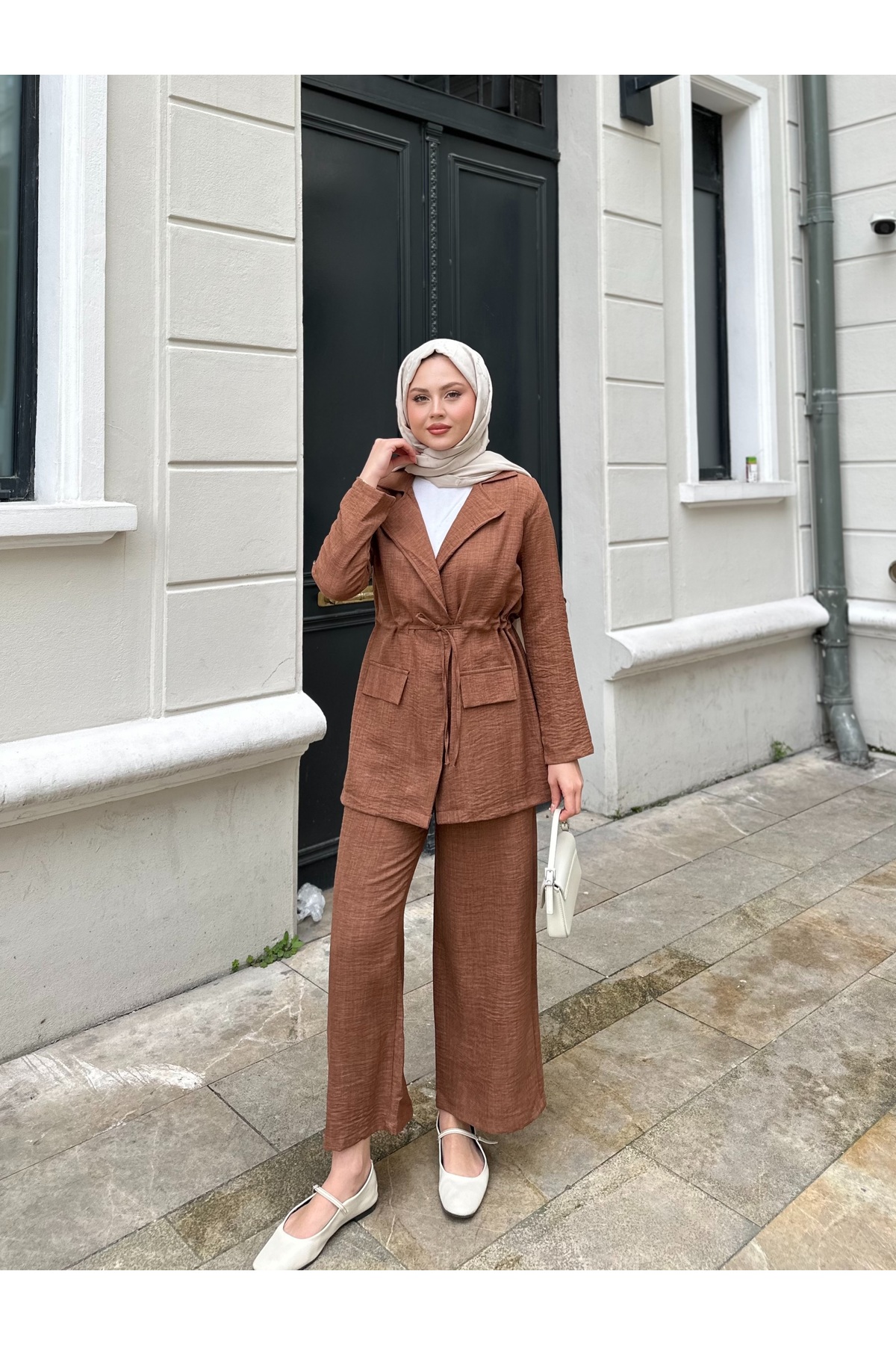 VOLT CLOTHİNG Jacken-hosen-set Aus Leinen Mit Geraffter Taille für Damen - XL