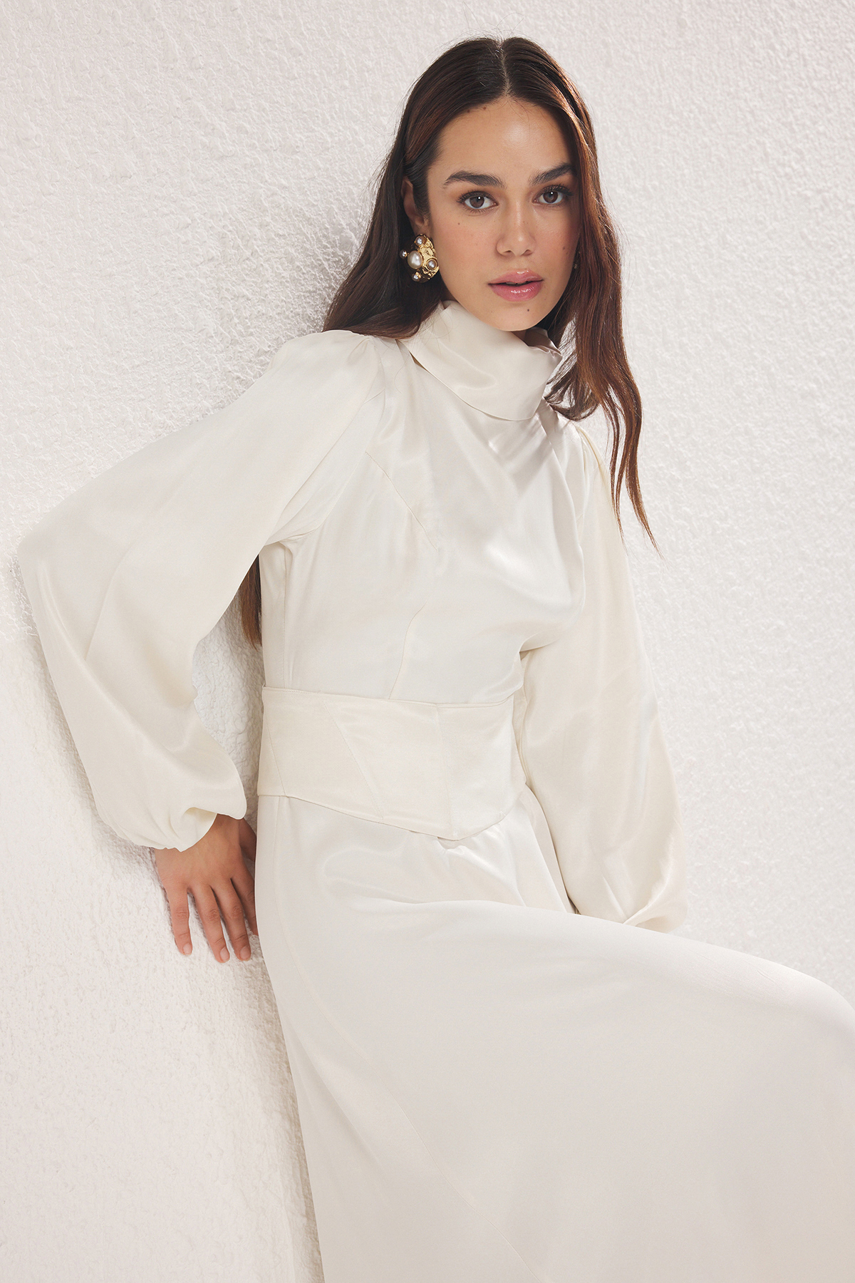 Trendyol Modest Ecru Pirate Bridal Brautkleid Aus Gewebtem Satin / Kleid Für Besondere Anlässe für Damen - 38