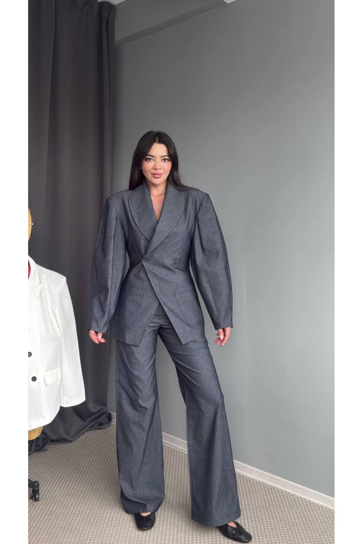 My Blog Marineblaues Ballonärmel-jacken-hosen-set 903148 für Damen - M