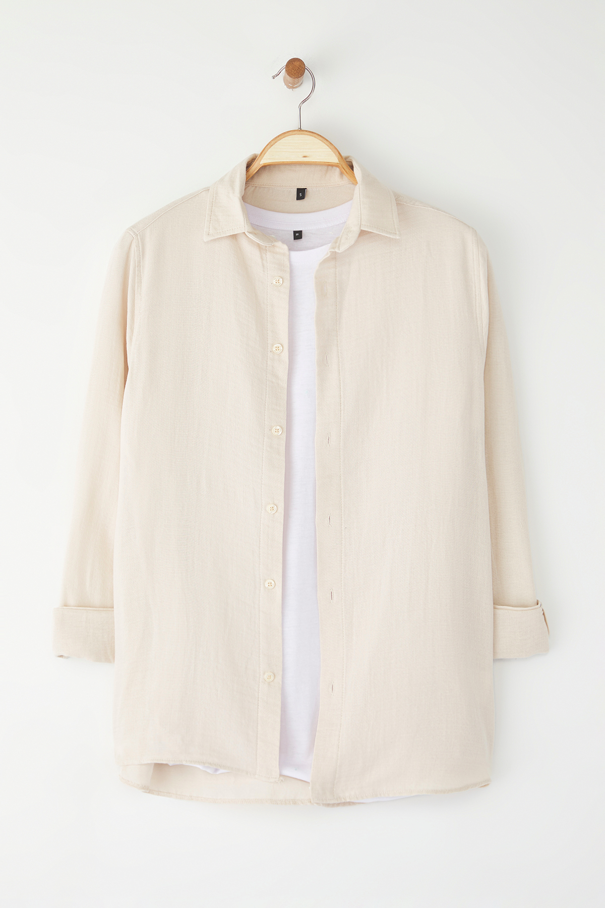 Trendyol Collection Stone Oversize Fit Leinen Look Hemd Kragen Gewebtes Hemd für Herren - S