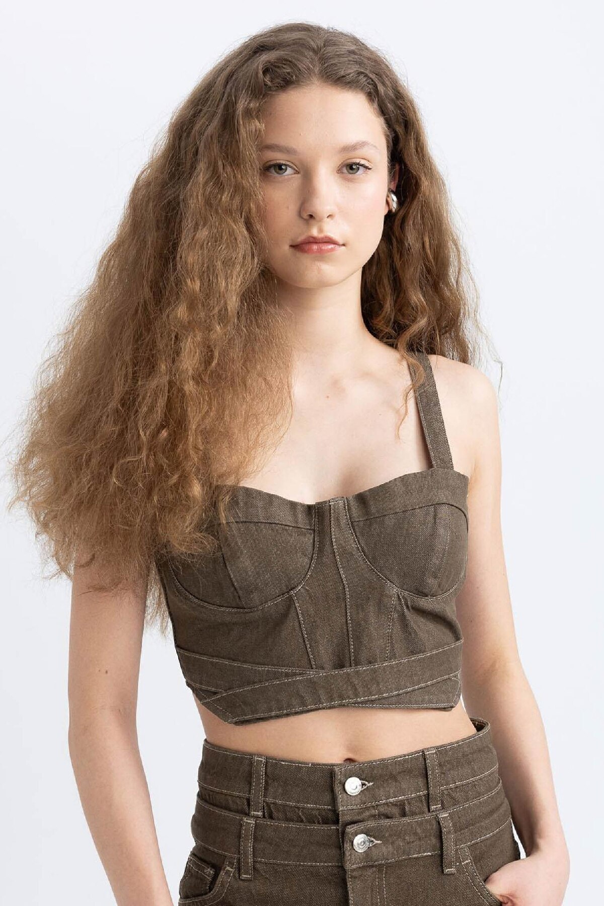 DeFacto Crop-korsett-jeansbluse Mit Dicken Trägern C5695ax24sp für Damen - S