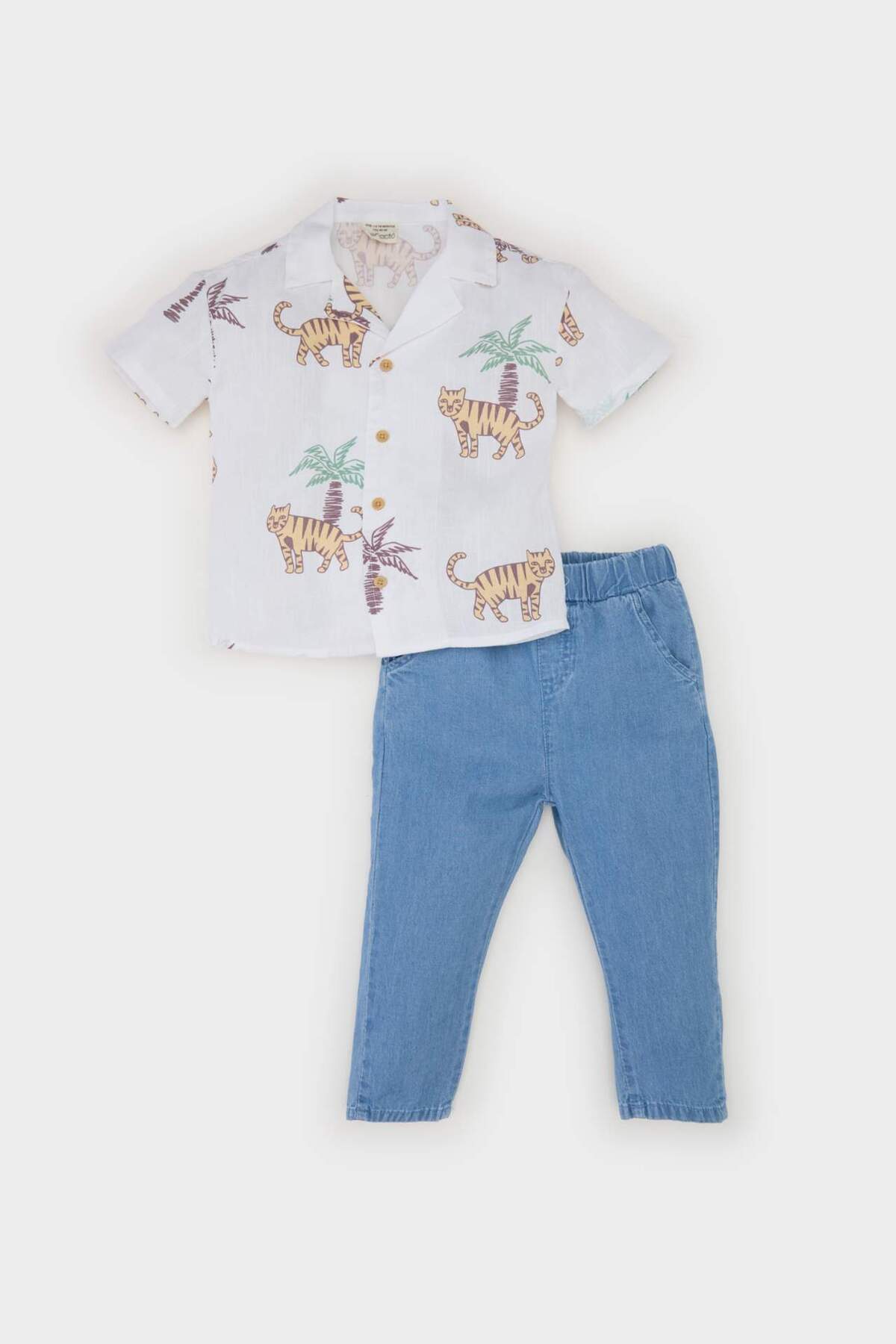 DeFacto Baby Junge 2 � Anzug Gemusterte Popeline Jeans Mit Wolfärmeln Und Gefrorener Taille E7725a525s für Herren - 24–36 Monate