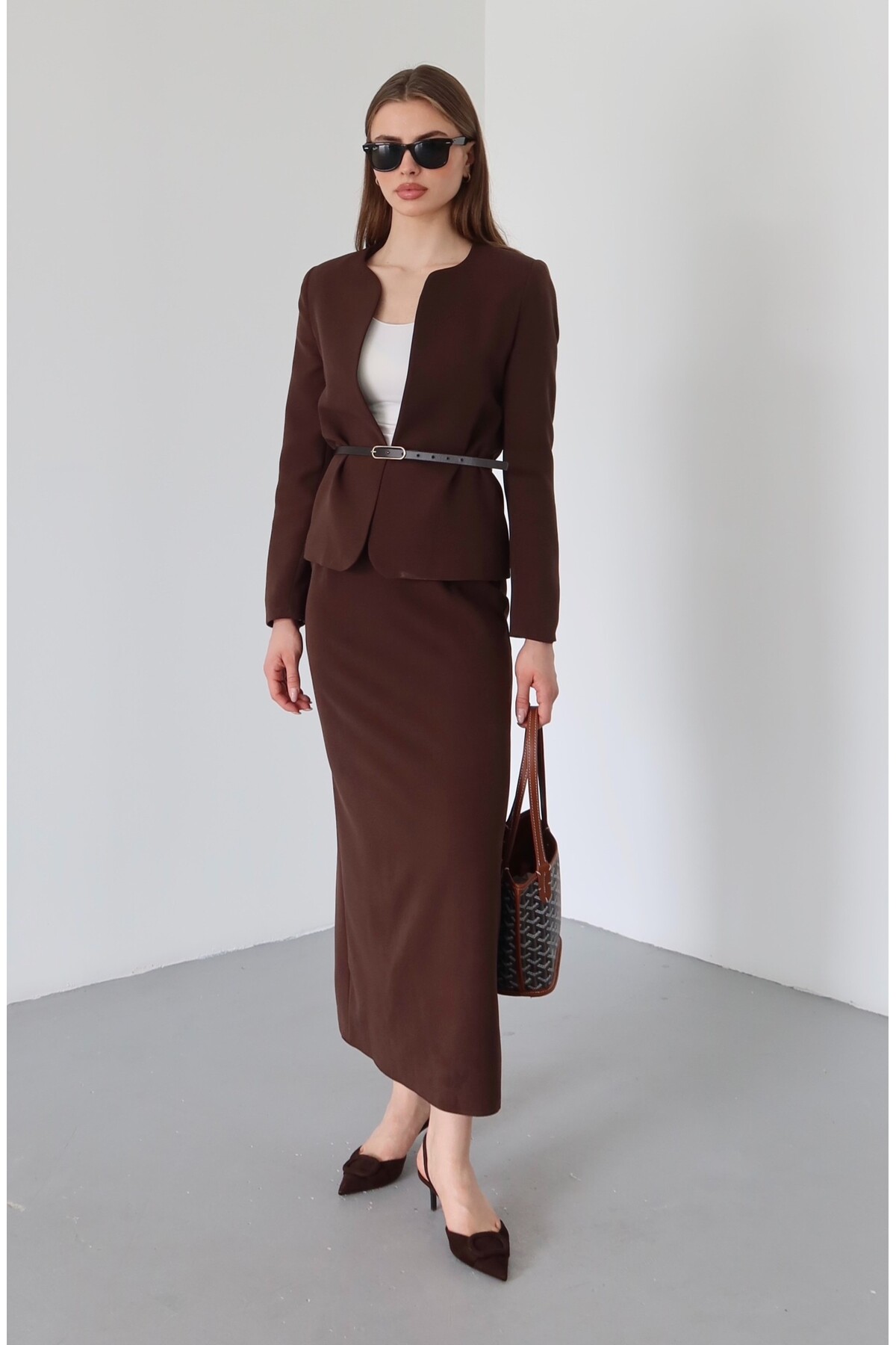 Laluvia Bitterbraunes Elvira Bleistiftrock-jacken-set – 8661 für Damen - S