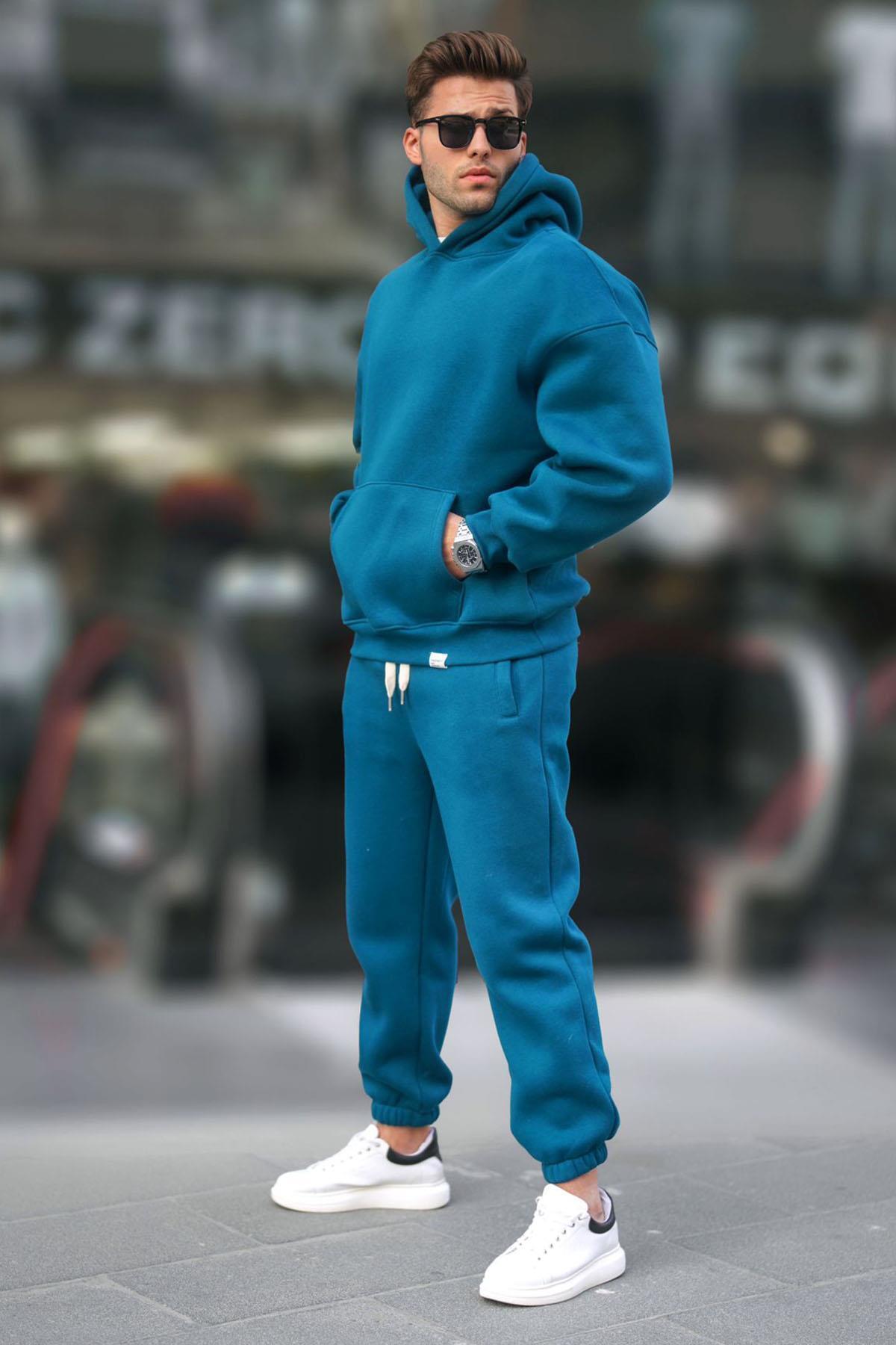 Madmext Petrolblaues Basic-trainingsanzug-set Mit Kapuze für Herren - S