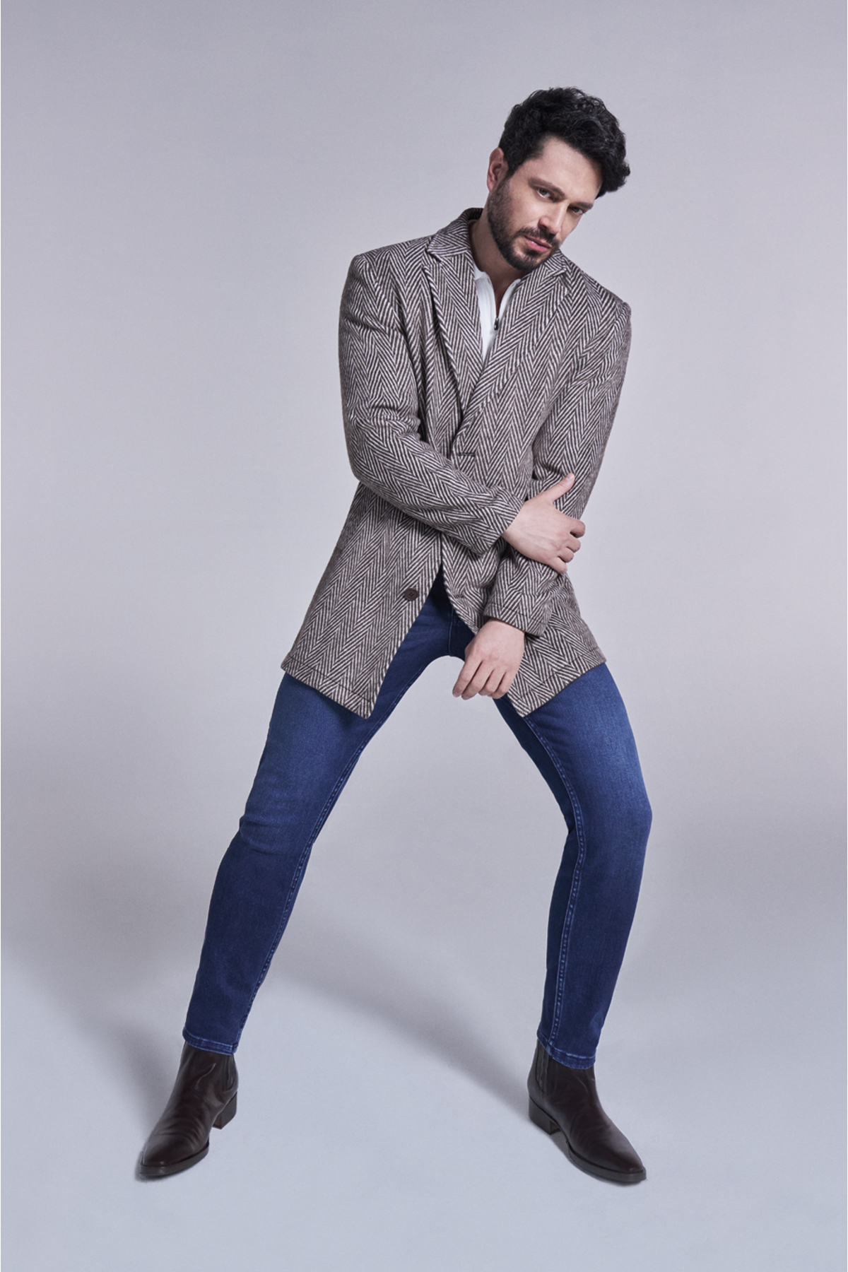 Avva Brauner Mantel Mit Mono-kragen Und Fischgrätenmuster, Ungefüttert, A32y6122 für Herren - M