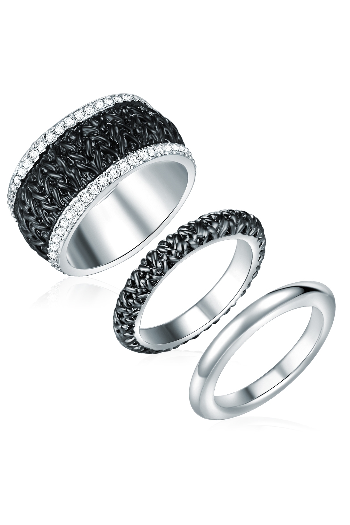 Lulu & Jane Ring Mit Kristallen Von Swarovski® 3er Set Ringe Verziert Mit Kristallen Von Swarovski® Weiß für Damen - 54