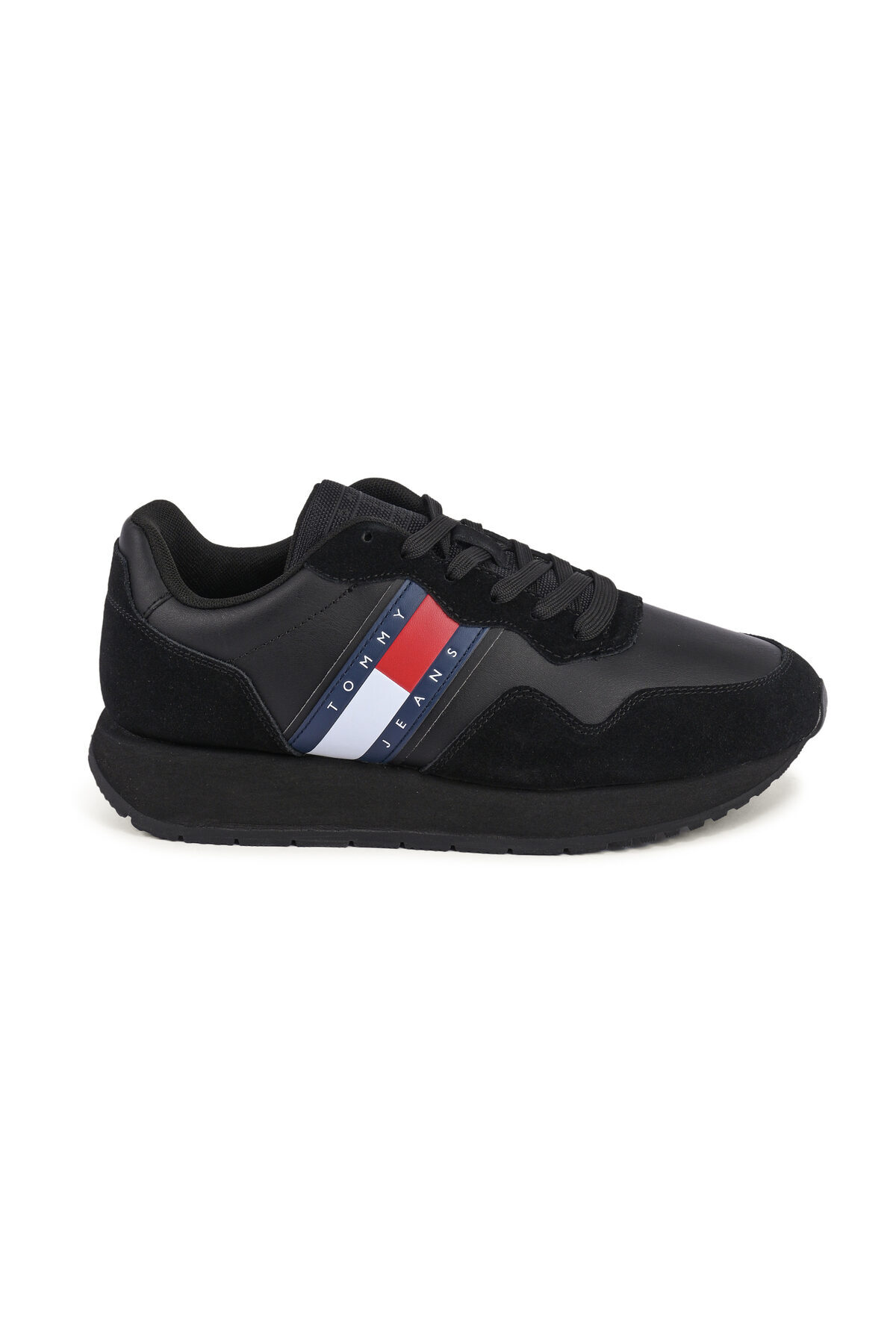 Tommy Hilfiger Sneaker Mit Markenlogo, Wildlederoberteil, Recyceltem Polyester, Gefüttert Mit Gummisohle, Schwarze Sneaker für Herren - 45