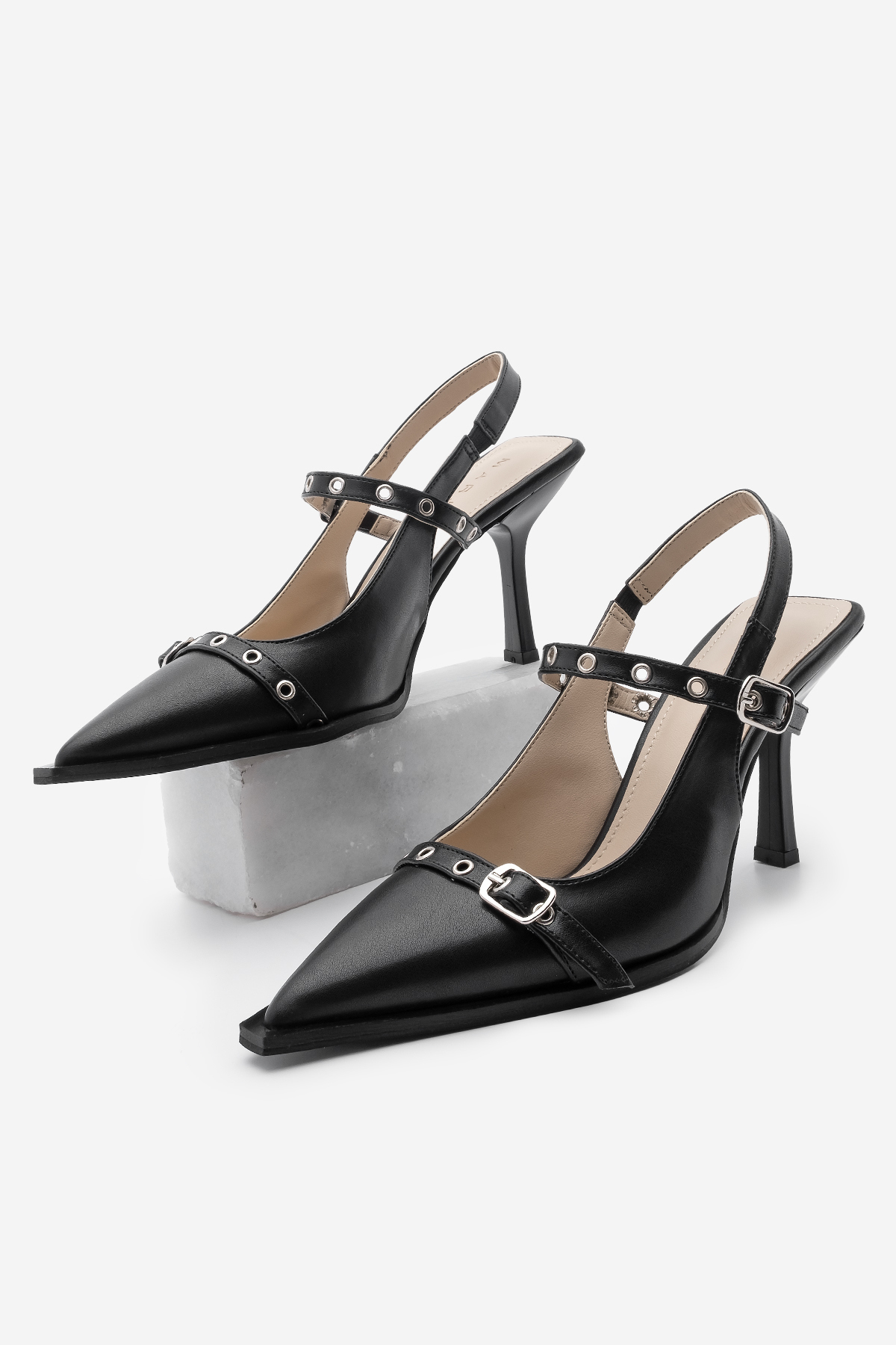 Marjin Zekra Schwarze Stiletto-schuhe Mit Spitzer Zehenpartie Und Trock-schuhe Mit Offenem Rücken - 37