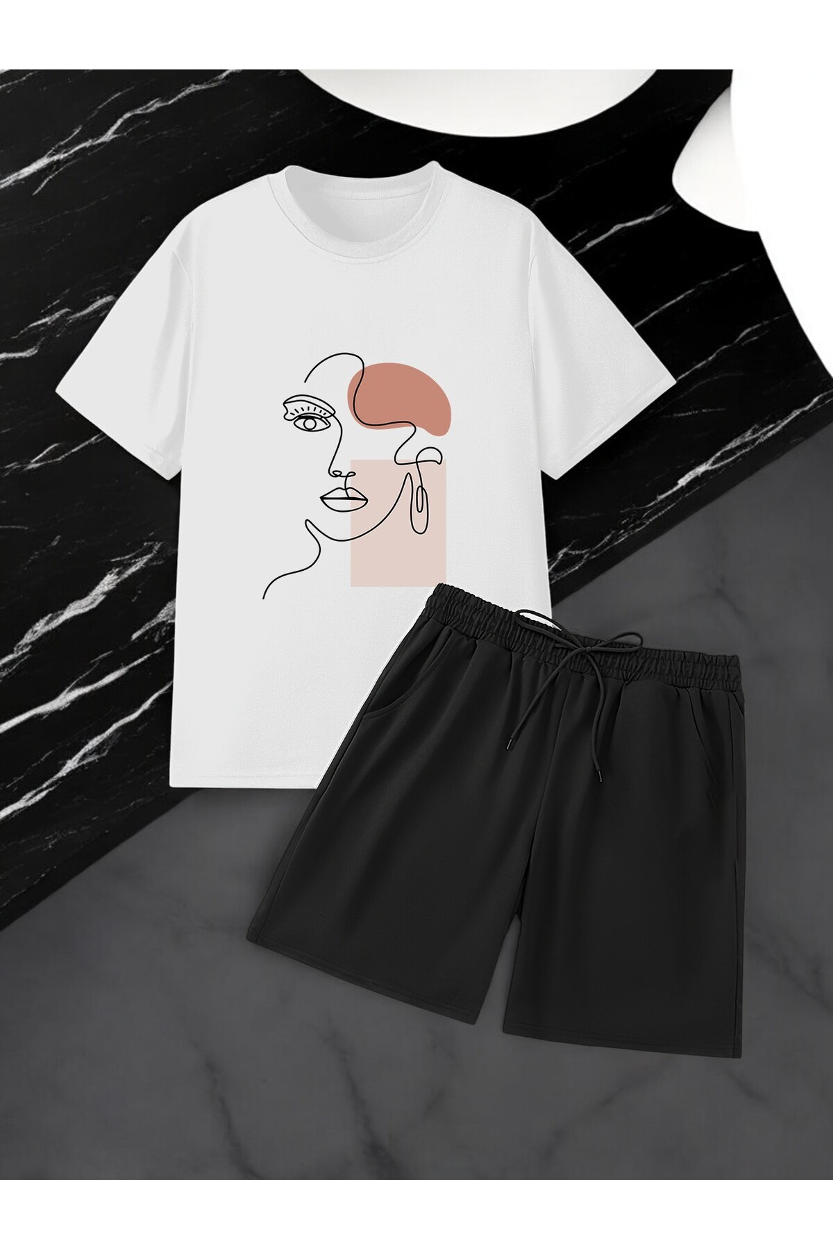 uyguntarz Unisex Silhouette Design Bedrucktes T-shirt Shorts Set - 2XL