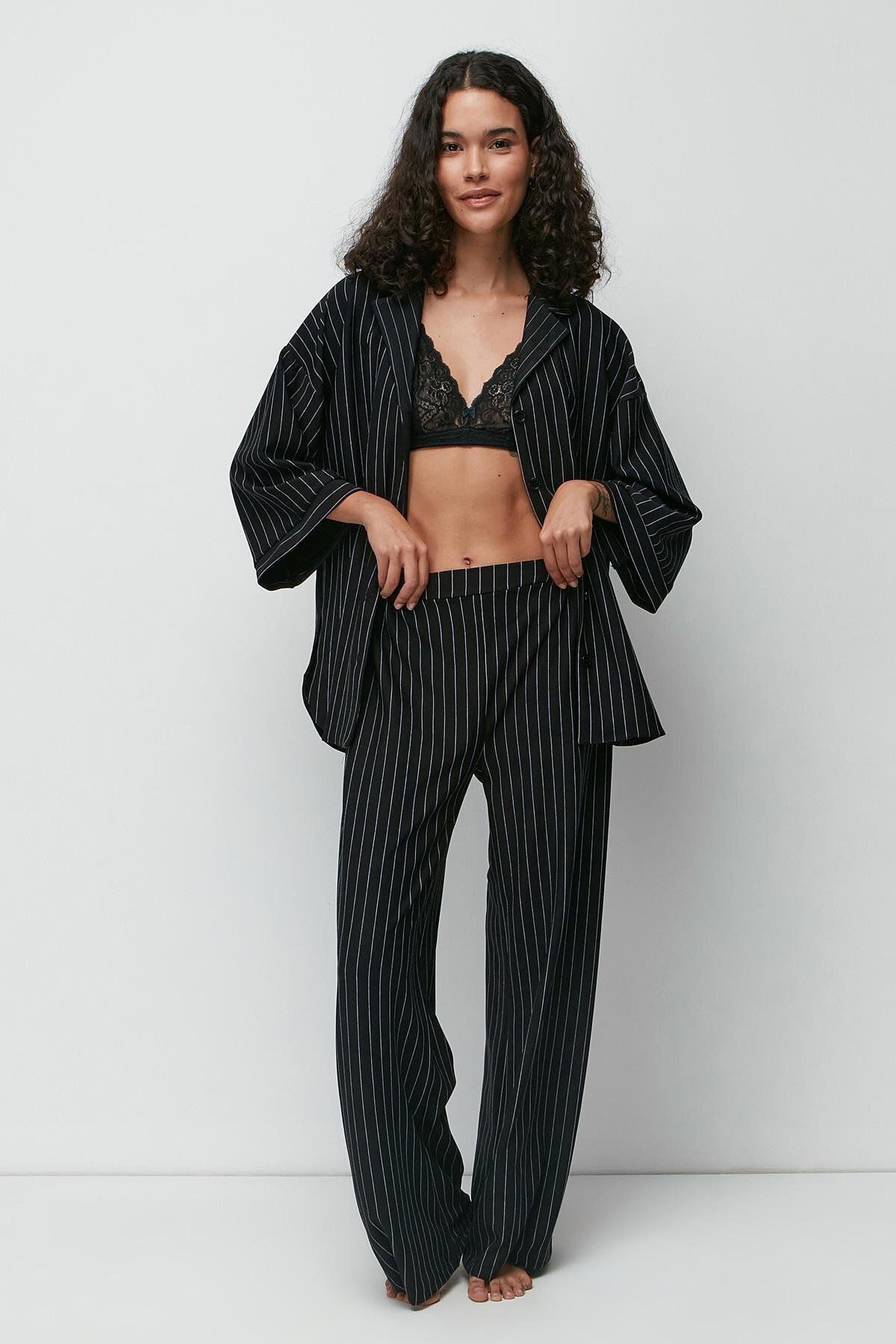 C&City Langer Hemd-hosen-anzug 9140 Schwarz für Damen - M