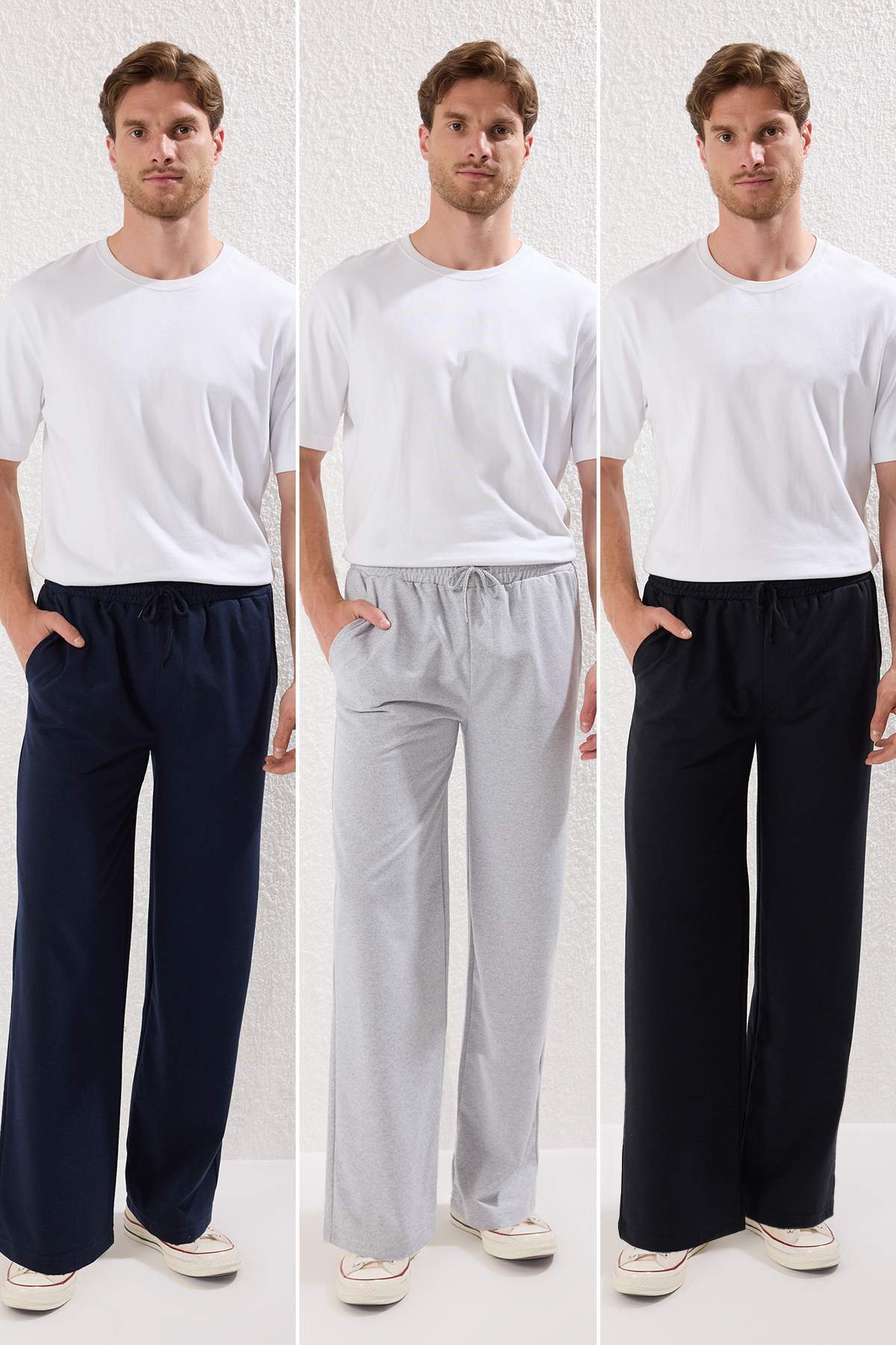 Trendyol Collection Schwarz-marineblau-grau Melange 3er-pack Jogginghosen Mit Normaler Passform Und Geradem Bein für Herren - S