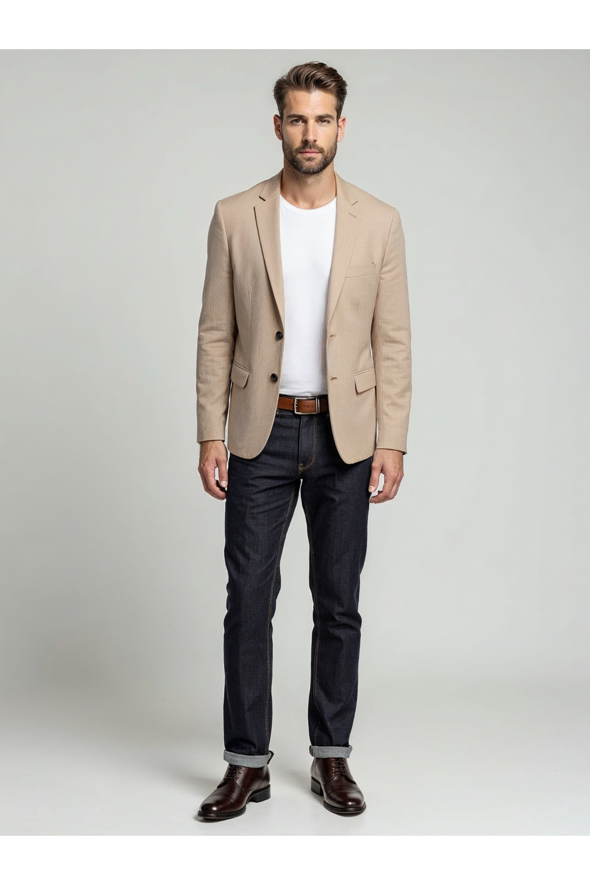 OMBRE Elegantes Slim Fit Sakko Mit Viskose Beige V2 S für Herren - 2XL