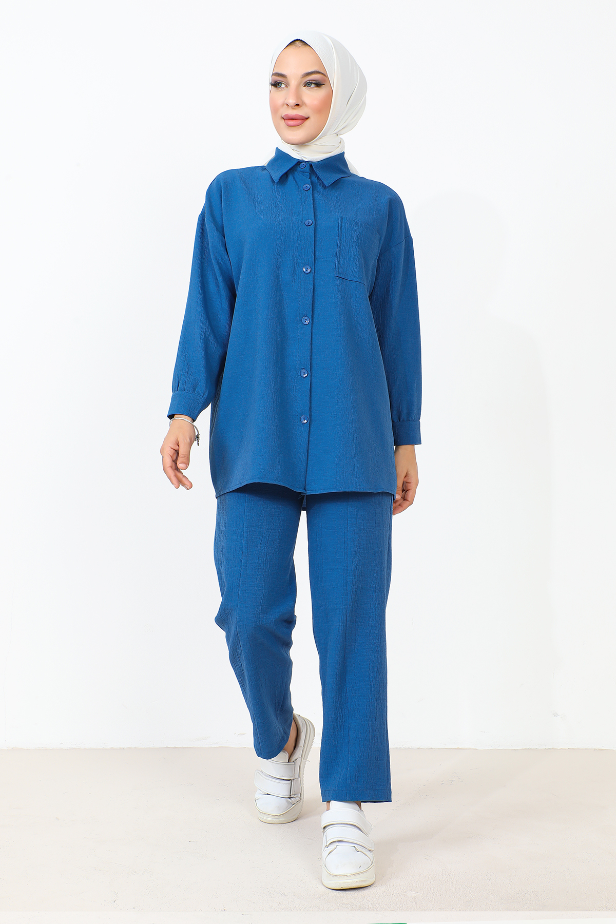 Tesettür Dünyası Doppelter Anzug Mit Taschendetail Indigo für Damen - 44