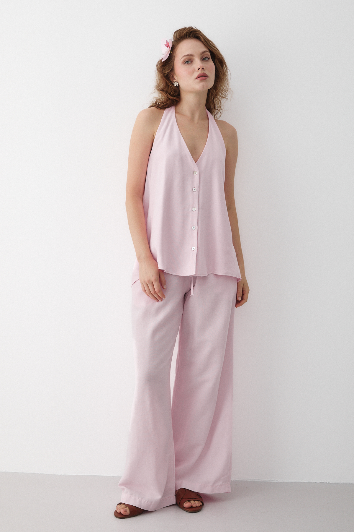 Laluvia Rosa Rückenband-bund-bluse-hosen-set 30379 für Damen - M