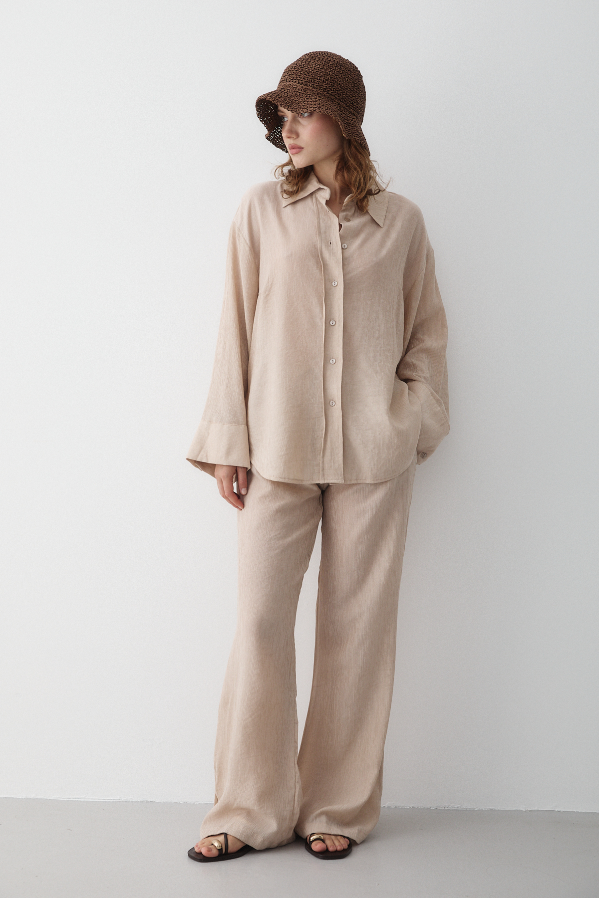 Laluvia Steinfarbenes, Strukturiertes Hemd-hosen-set – 24y98613 für Damen - S