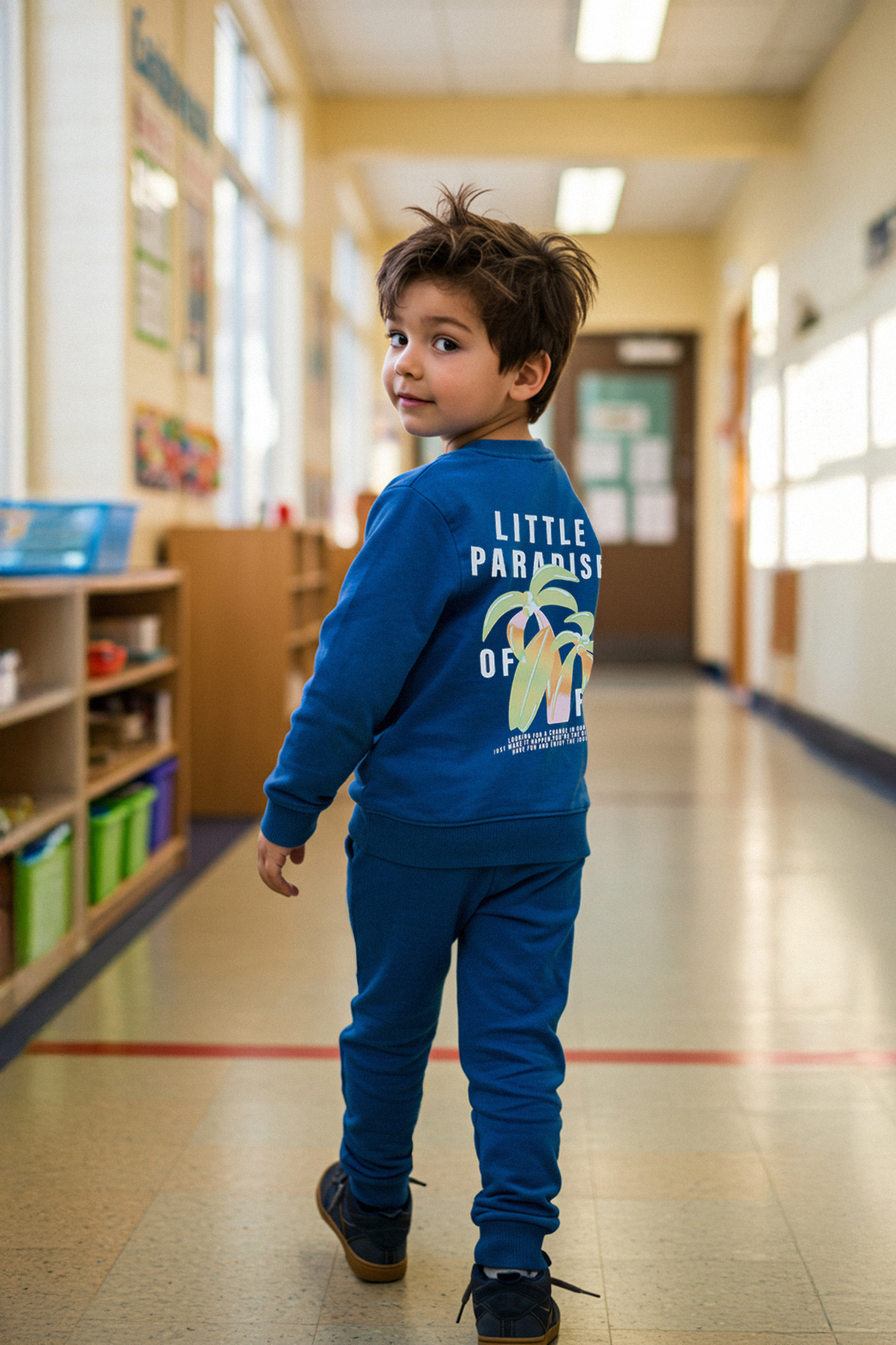 TRENDYOLKIDS Marineblauer Slogan-baumwoll-strick-unter-oberteil-anzug Für Jungen für Herren - 4–5 Jahre