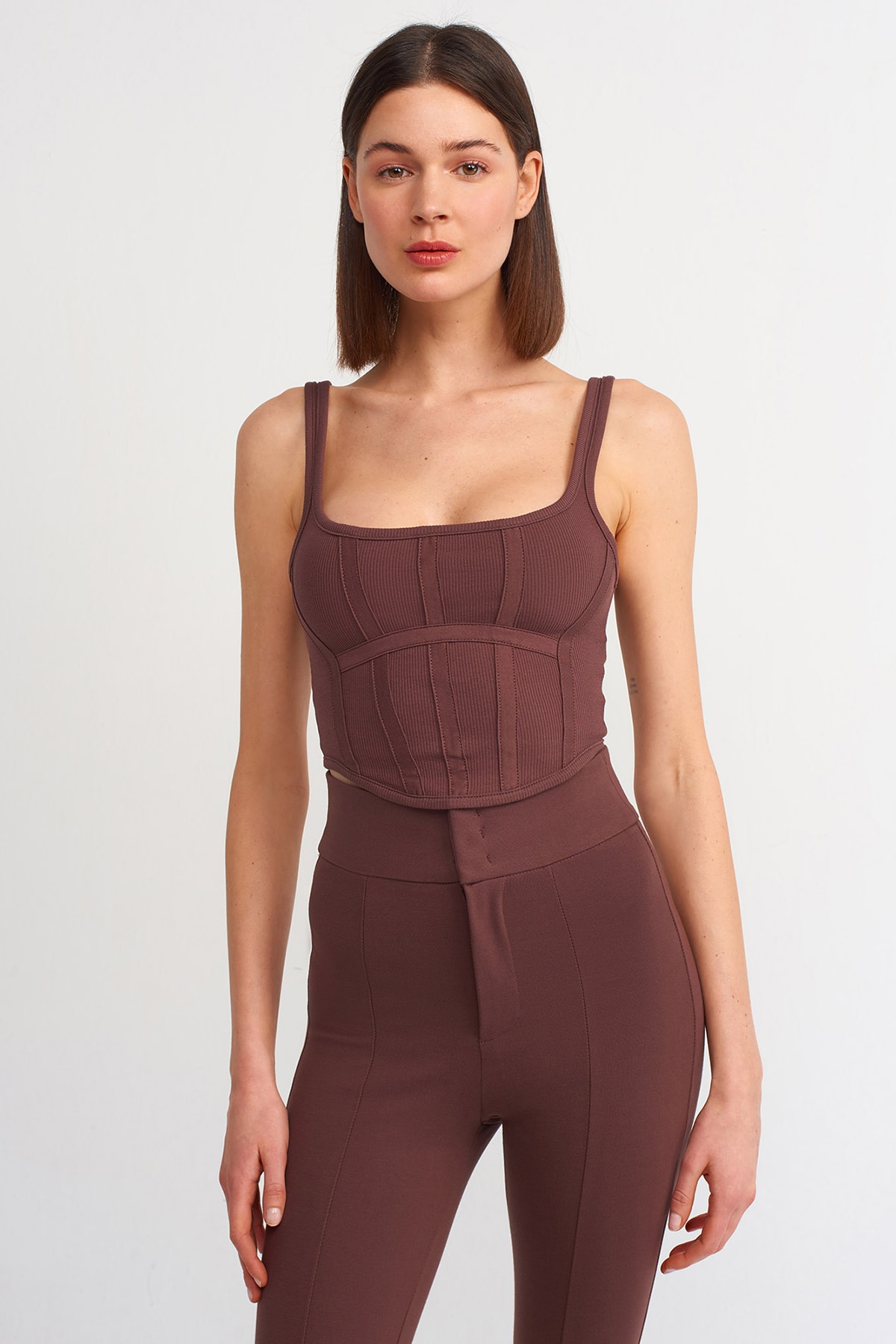 Dilvin 3793 Korsett-top – Dunkelbraun für Damen - L