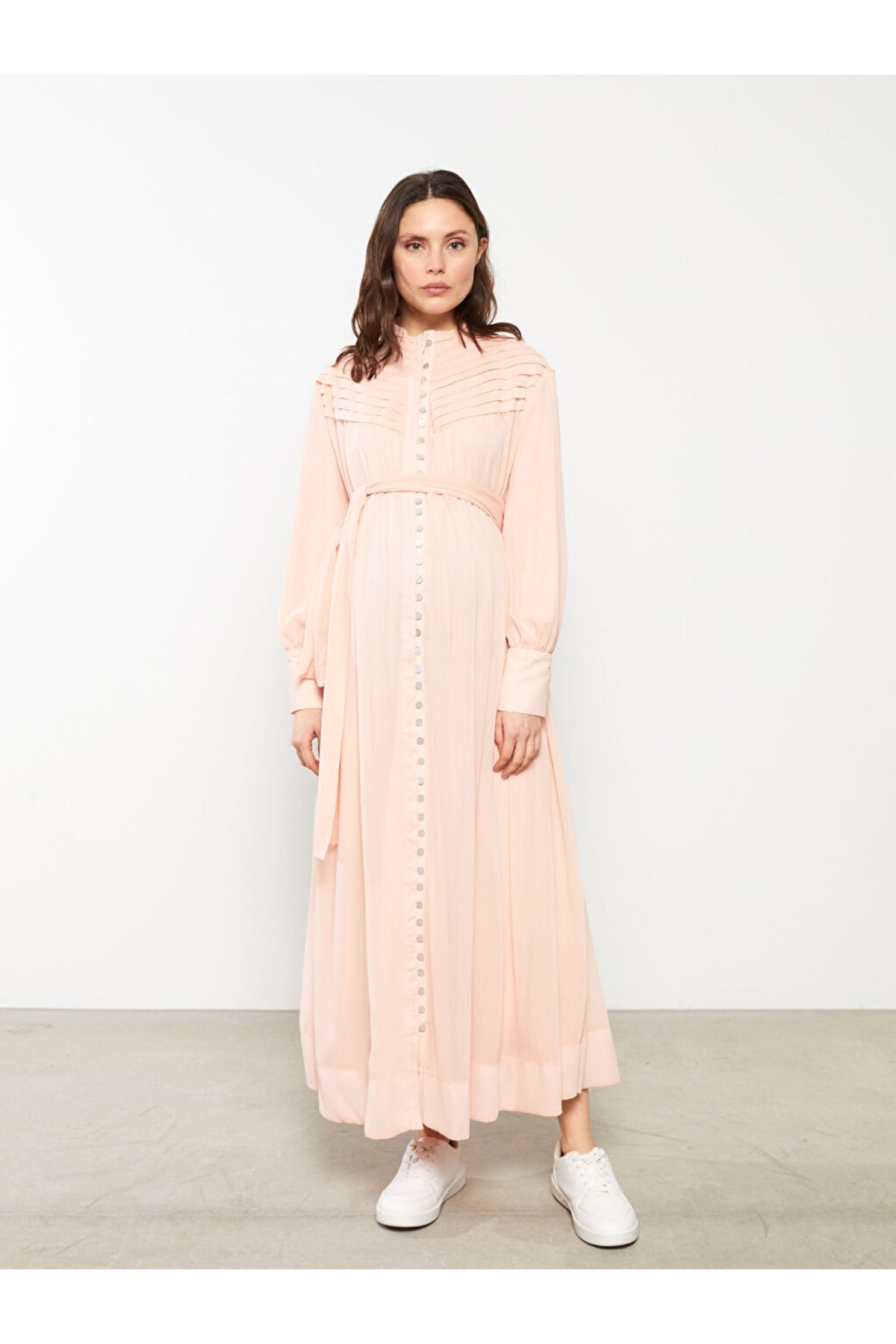 LC Waikiki Langärmliges Umstandskleid Mit Rundhalsausschnitt Und Bindedetail für Damen - L