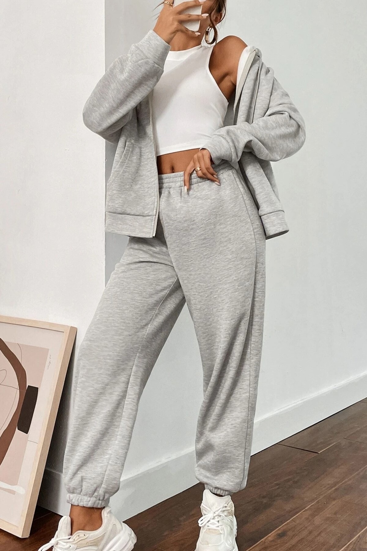 MODAGEN Graues Cardigan-unterteil-top-trainingsanzug-set für Damen - 42