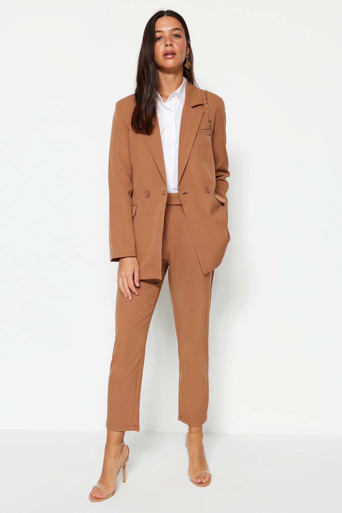 Trendyol Modest Kamelfarbenes Blazer-jacken-hosen-set Aus Gewebtem Oberteil Und Unterteil für Damen - 42