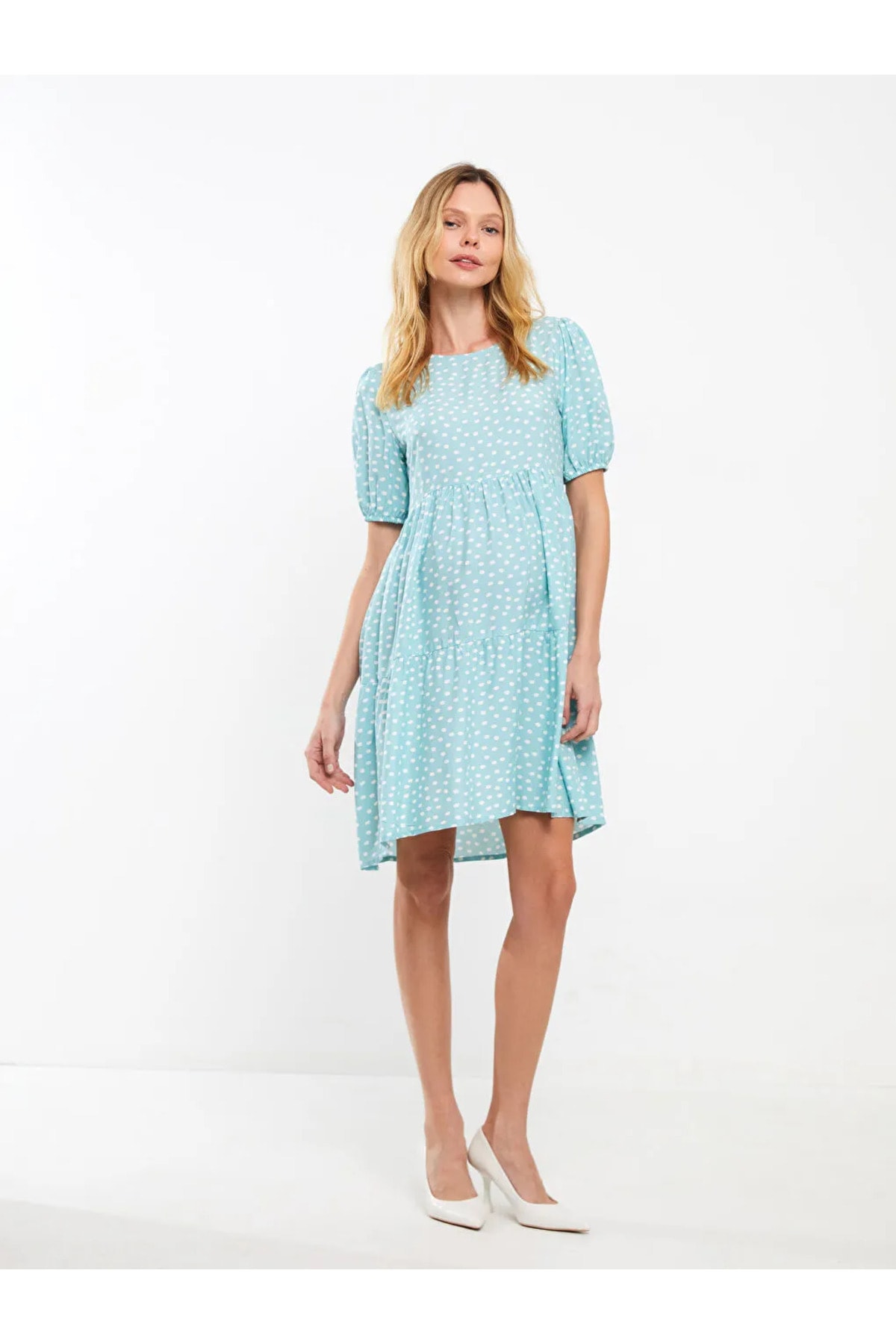 LC Waikiki Lcwaikiki Umstandskleid – Rundhalsausschnitt, Gepunktet, Kurze Ärmel für Damen - 42