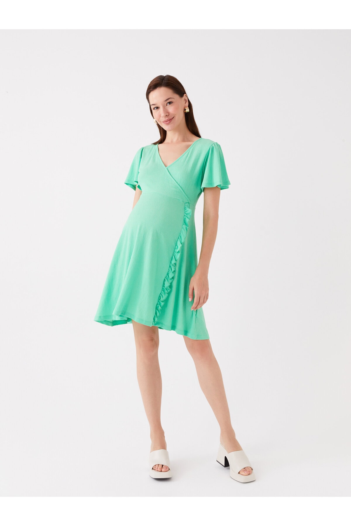 LC Waikiki Umstandskleid Mit Zweireihigem Ausschnitt, Geradem Schnitt Und Kurzen Ärmeln für Damen - L