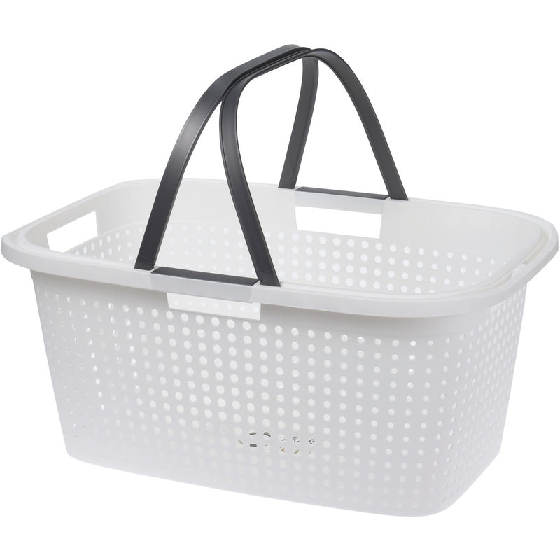 XL Wäschekorb 45 Liter weiß - 60 x 39 cm - Wäschesammler Tragekorb Einkaufskorb groß