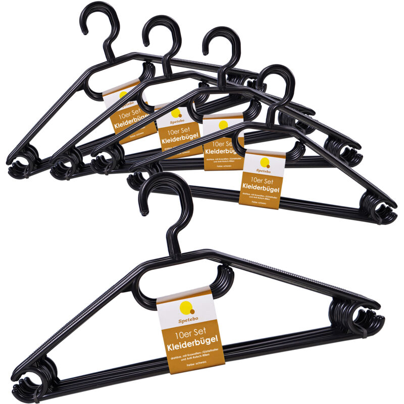 Kunststoff Kleiderbügel mit Hosenstange - schwarz / 50er Pack - Bügel für Jacken Hemanden Blusen mit Kawatten und Gürtel Halter